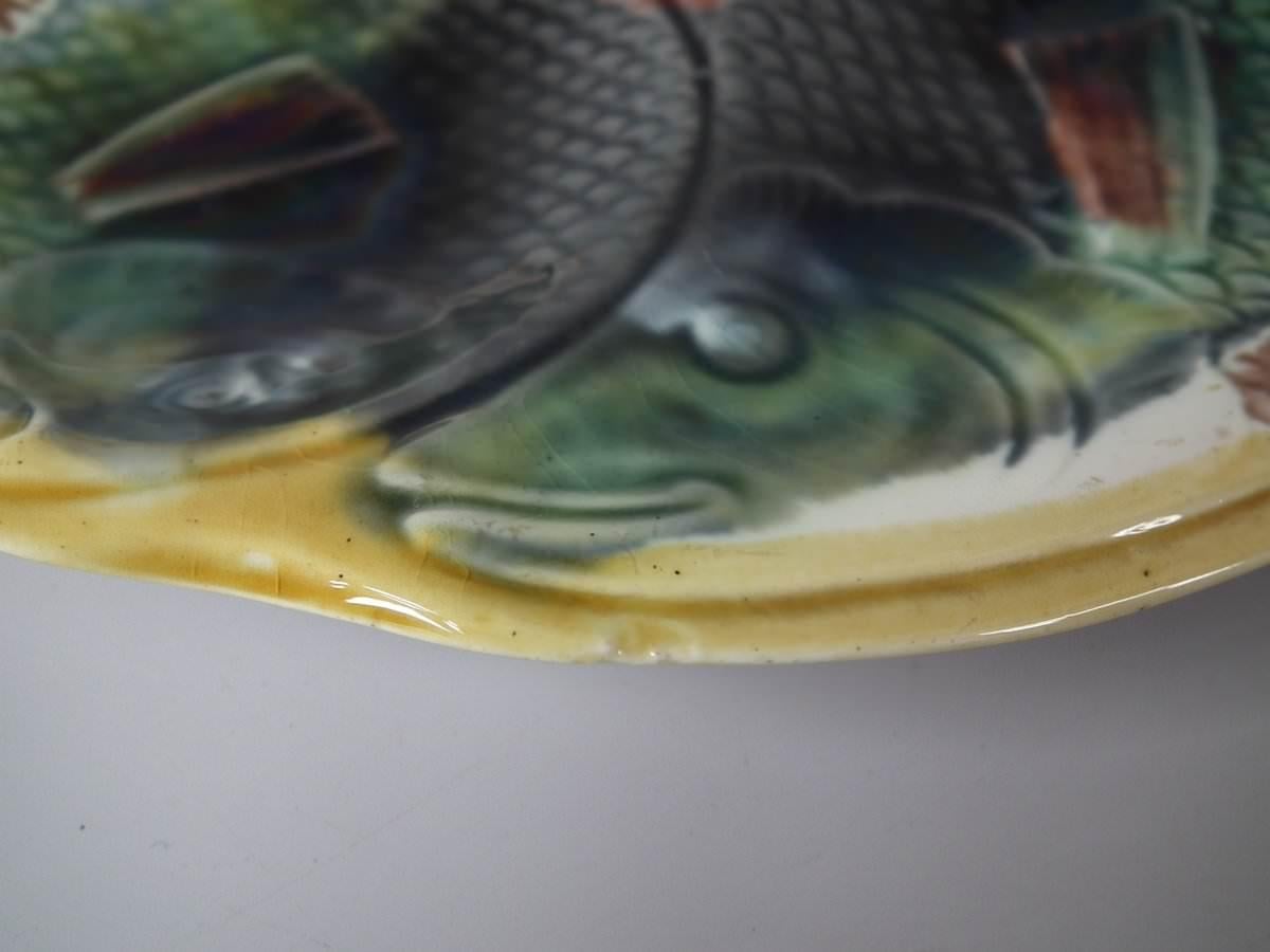 Adams & Bromley Majolica 6 Well Fish Oyster Plate In Good Condition In Chelmsford, Essex