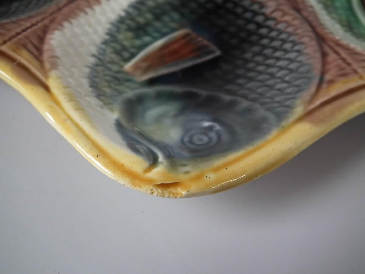 Late 19th Century Adams & Bromley Majolica 6 Well Fish Oyster Plate