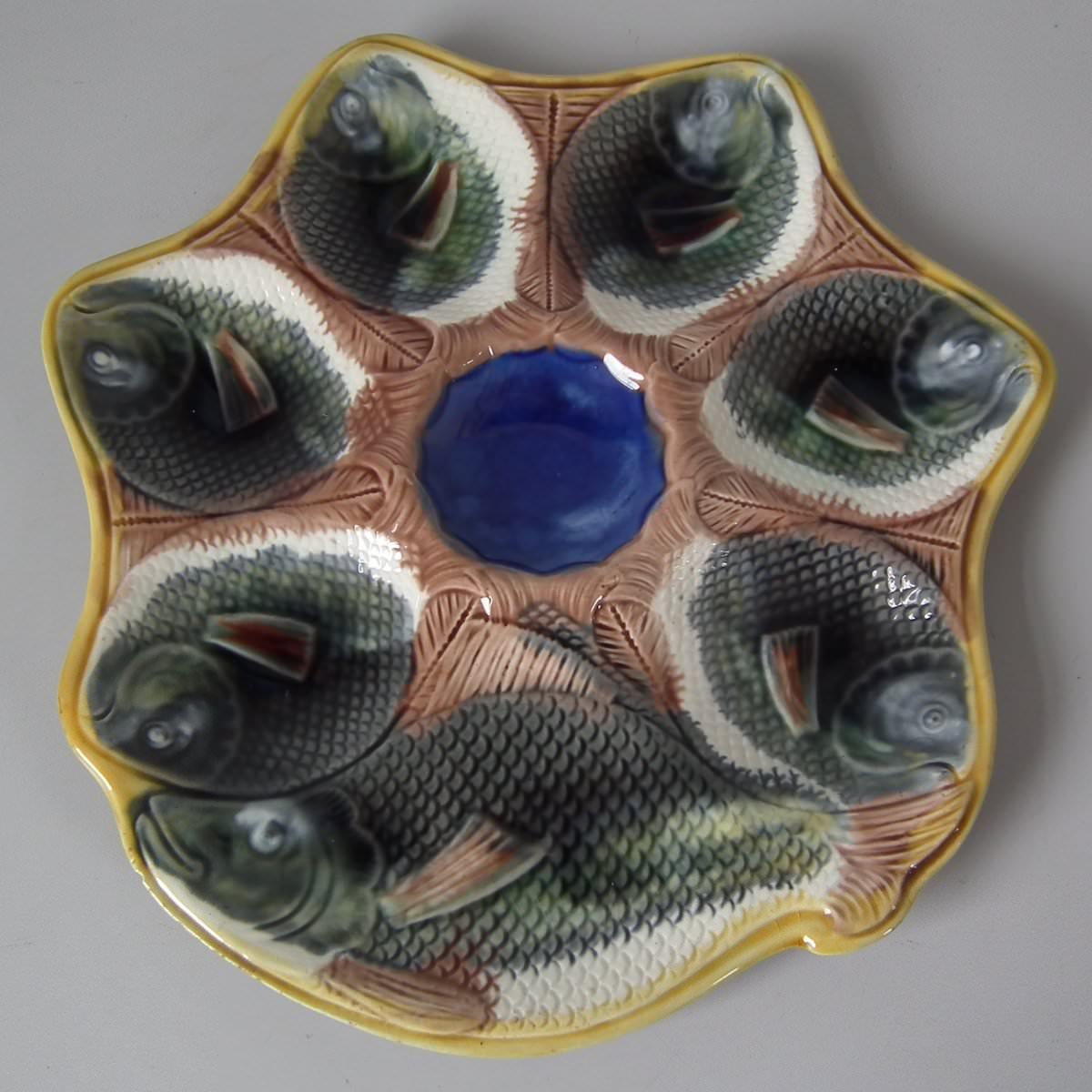 Adams & Bromley Majolica 6 Well Fish Oyster Plate 2