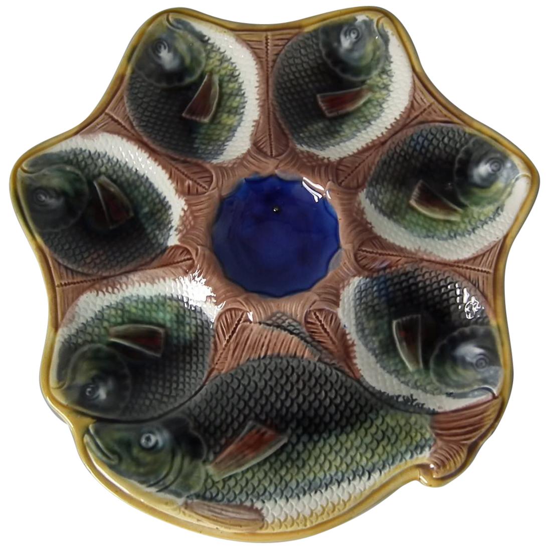 Adams & Bromley Majolica 6 Well Fish Oyster Plate For Sale
