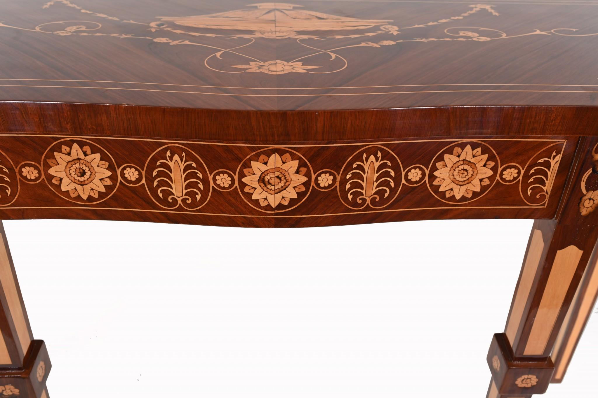 Gorgeous single Adams style console table in mahogany
Features intricate inlay work in satinwood
Clean and minimal design great for modern interiors
The clean and minimal design somehow embodies the 1920s aesthetic
Some of our items are in storage