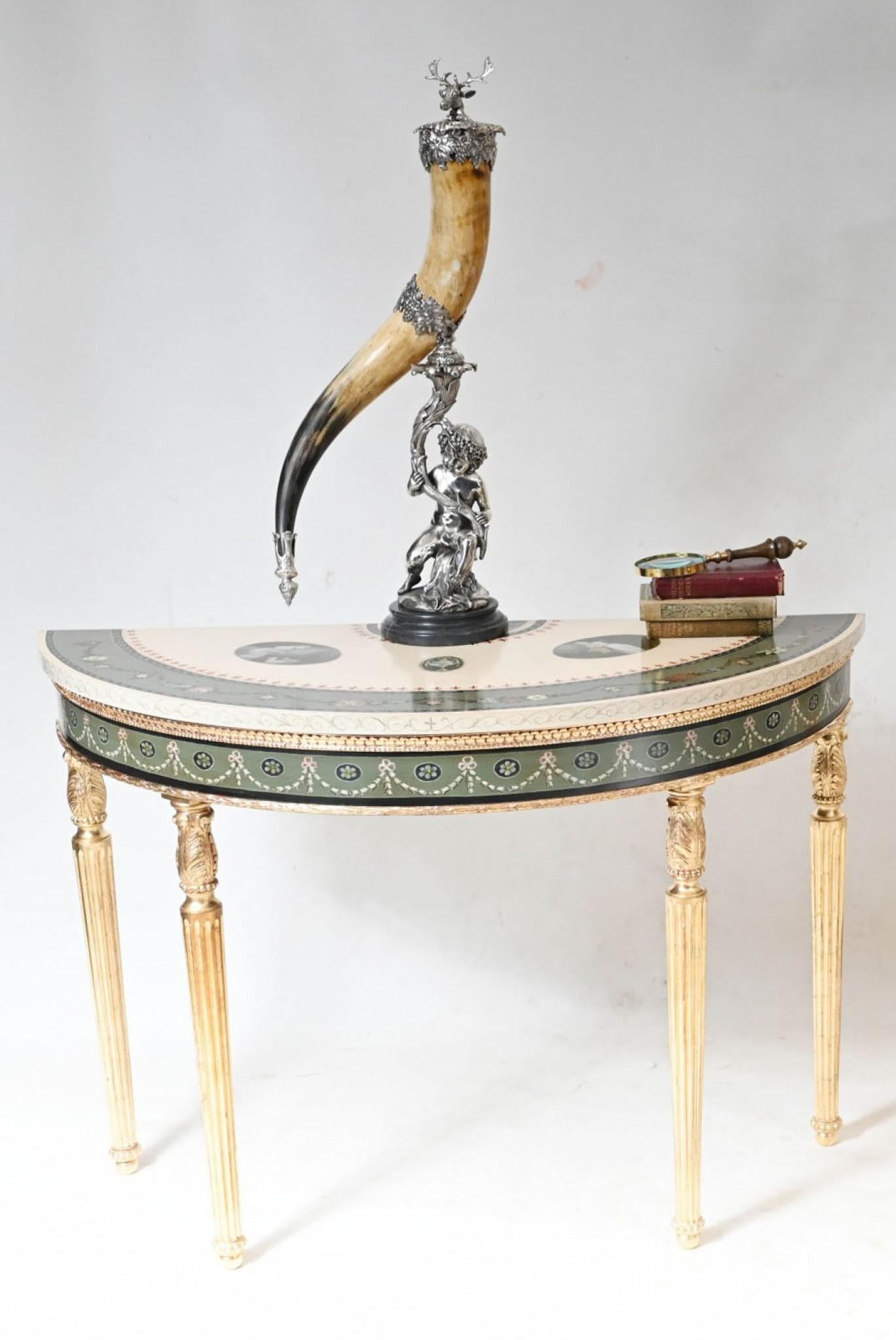 Mesa Consola Adams - Demi Lune Tapa Pintada Dorada en venta 5