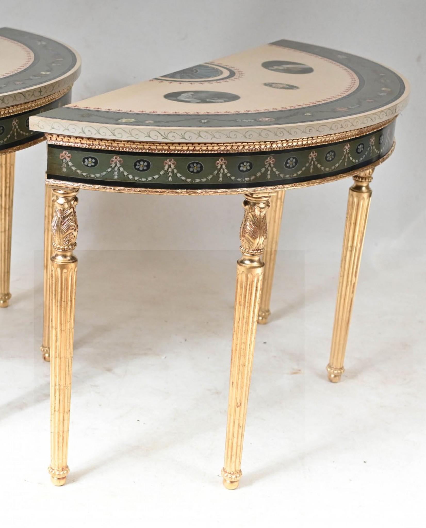 Mesa Consola Adams - Demi Lune Tapa Pintada Dorada en venta 6
