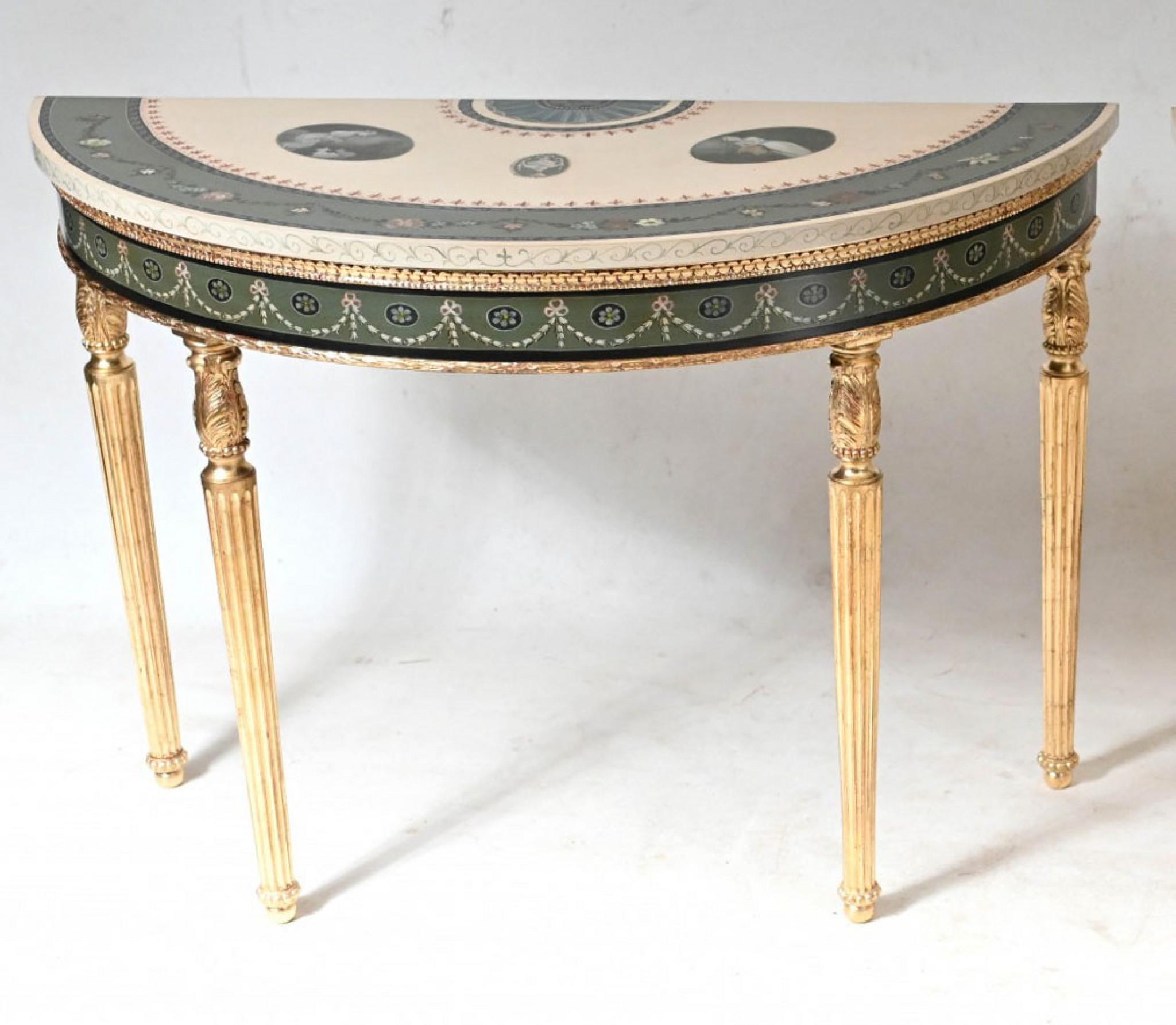 Mesa Consola Adams - Demi Lune Tapa Pintada Dorada en venta 8