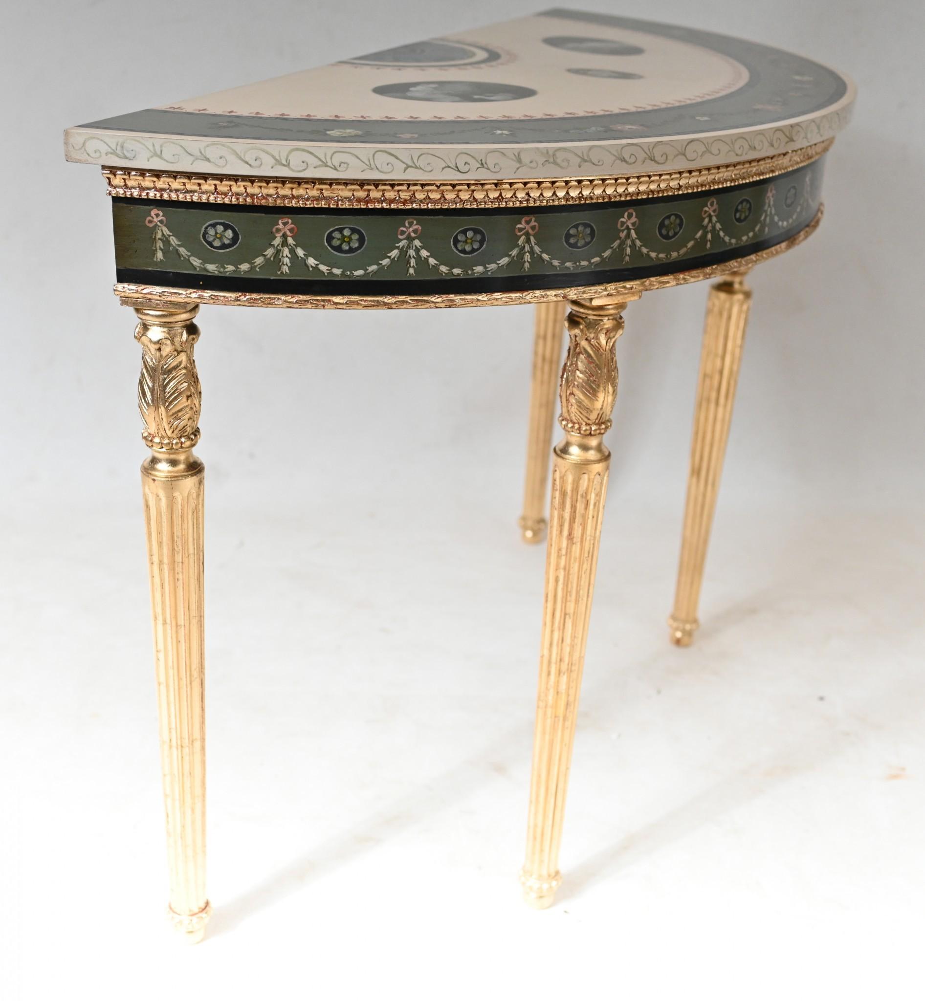 Mesa Consola Adams - Demi Lune Tapa Pintada Dorada Madera en venta
