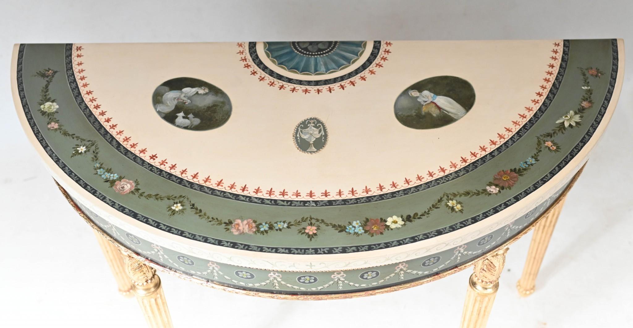 Mesa Consola Adams - Demi Lune Tapa Pintada Dorada en venta 3