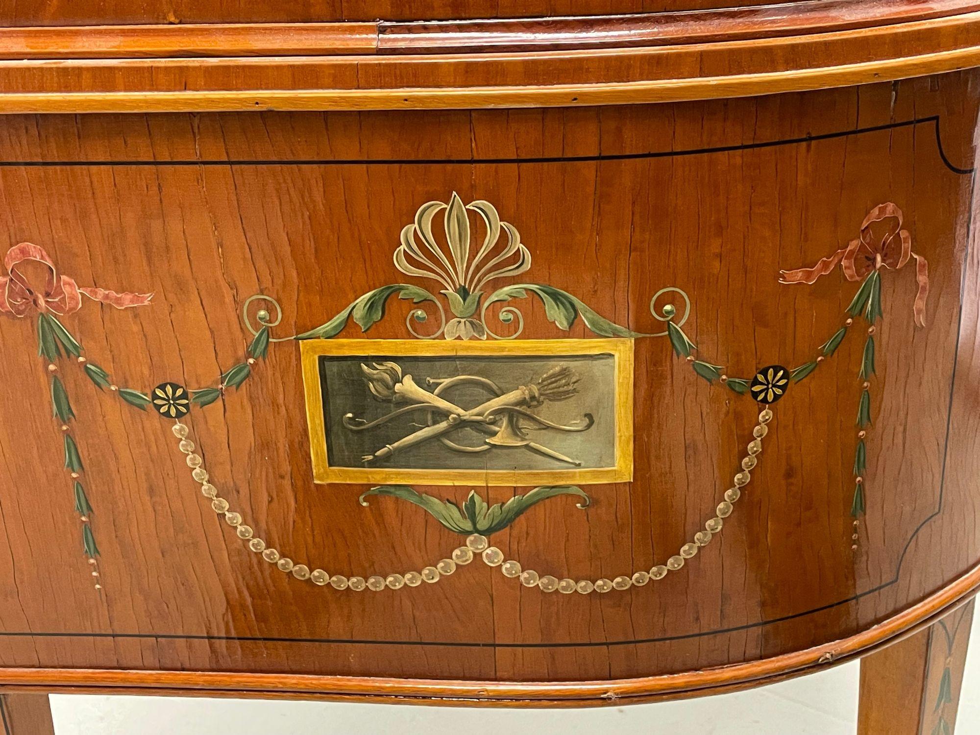 Adams Edwardian Inlaid Carlton House Desk, Hand Painted, Angela Kauffman For Sale 3