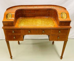 Adams Edwardian Inlaid Carlton House Desk, Hand Painted, Angela Kauffman