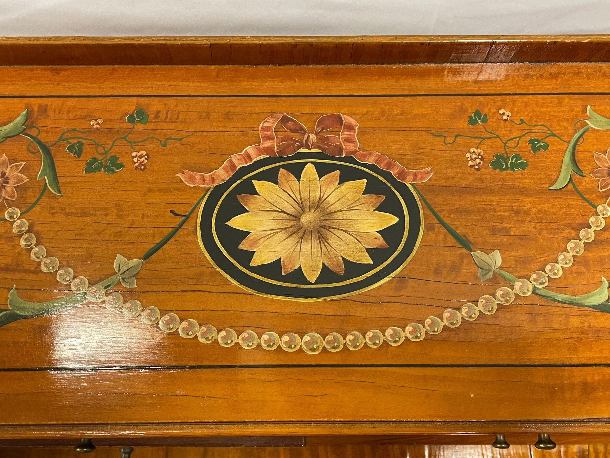 Adams Edwardian Inlaid Carlton House Desk, Hand Painted, Angela Kauffman In Good Condition For Sale In Stamford, CT
