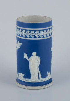Adams, England, cylindrical vase and creamer in biscuit porcelain.