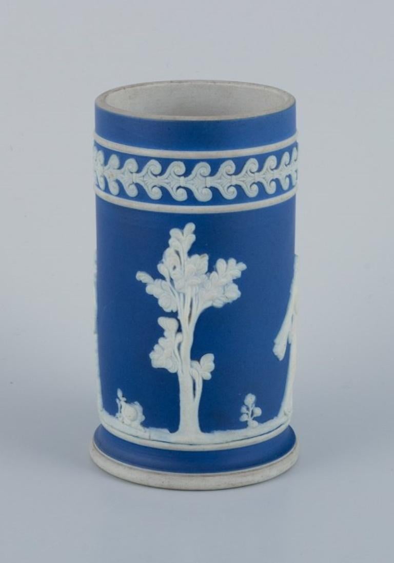 Neoclassical Revival Adams, England, cylindrical vase and creamer in biscuit porcelain.  For Sale
