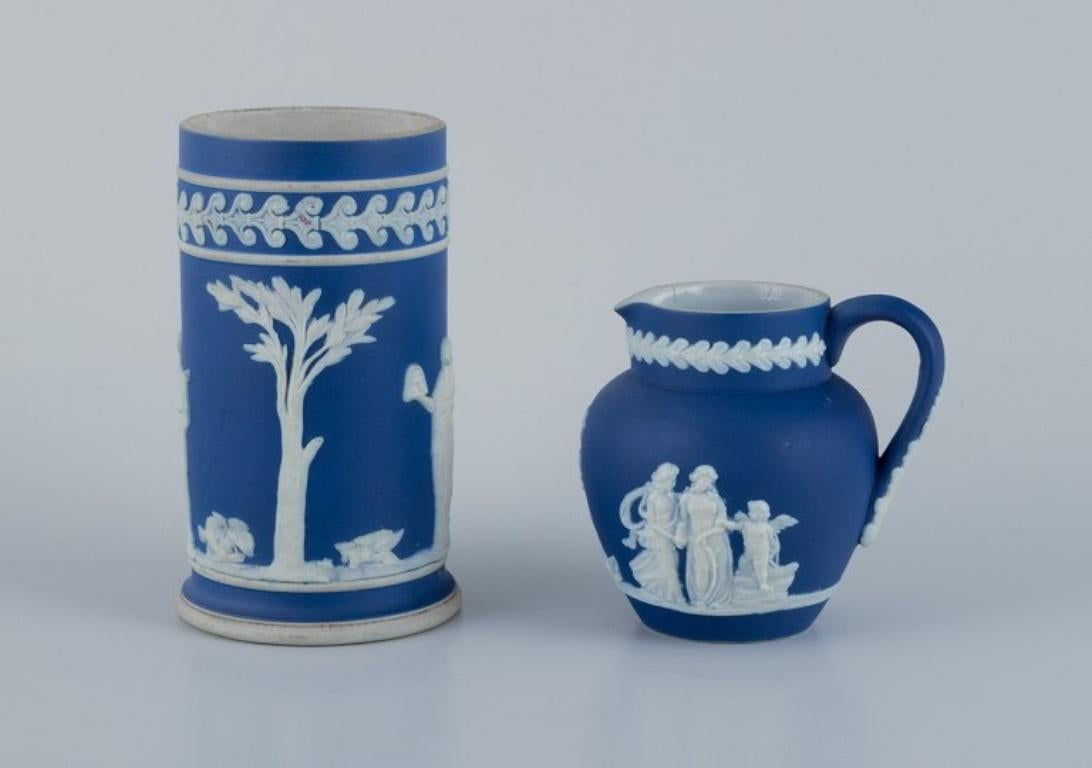 Adams, England, cylindrical vase and creamer in biscuit porcelain.  For Sale