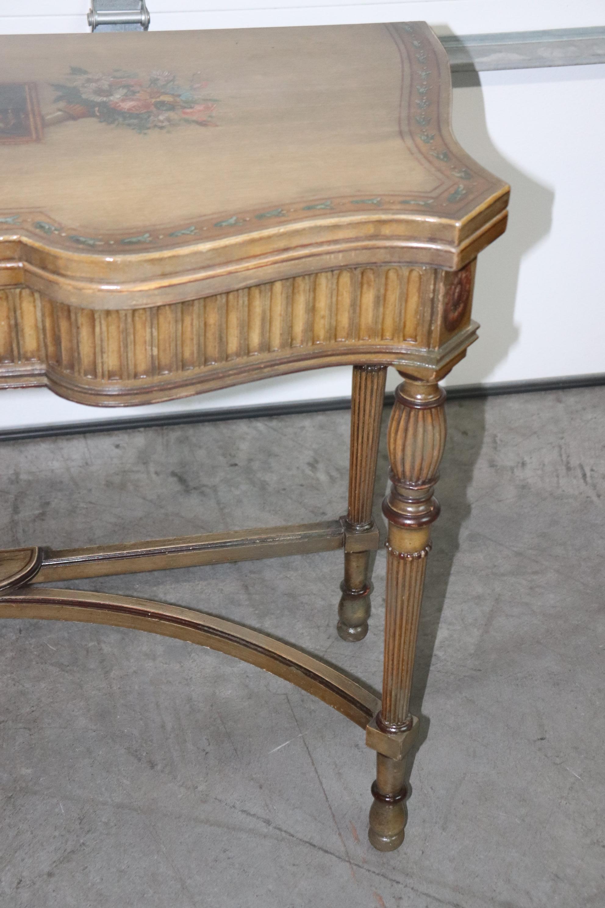 Walnut Adams Paint Decorated English Foliding Card Console Table, Circa 1890 For Sale