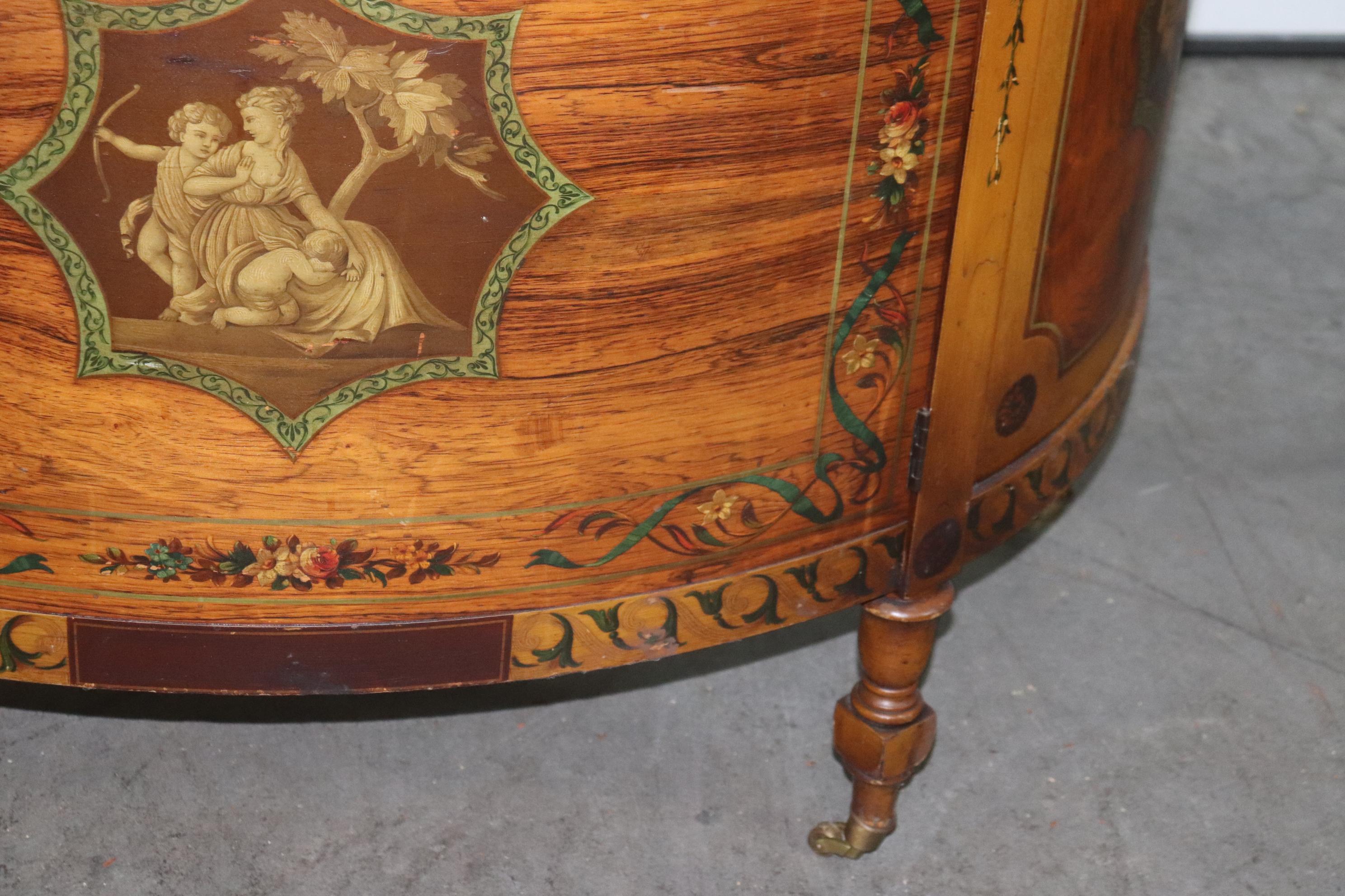 Adams Paint Decorated Walnut 1920s English Buffet Sideboard In Good Condition For Sale In Swedesboro, NJ