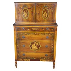 Adams Paint Decorated Walnut and Satinwood Fitted Drawer Gentleman;s Dresser