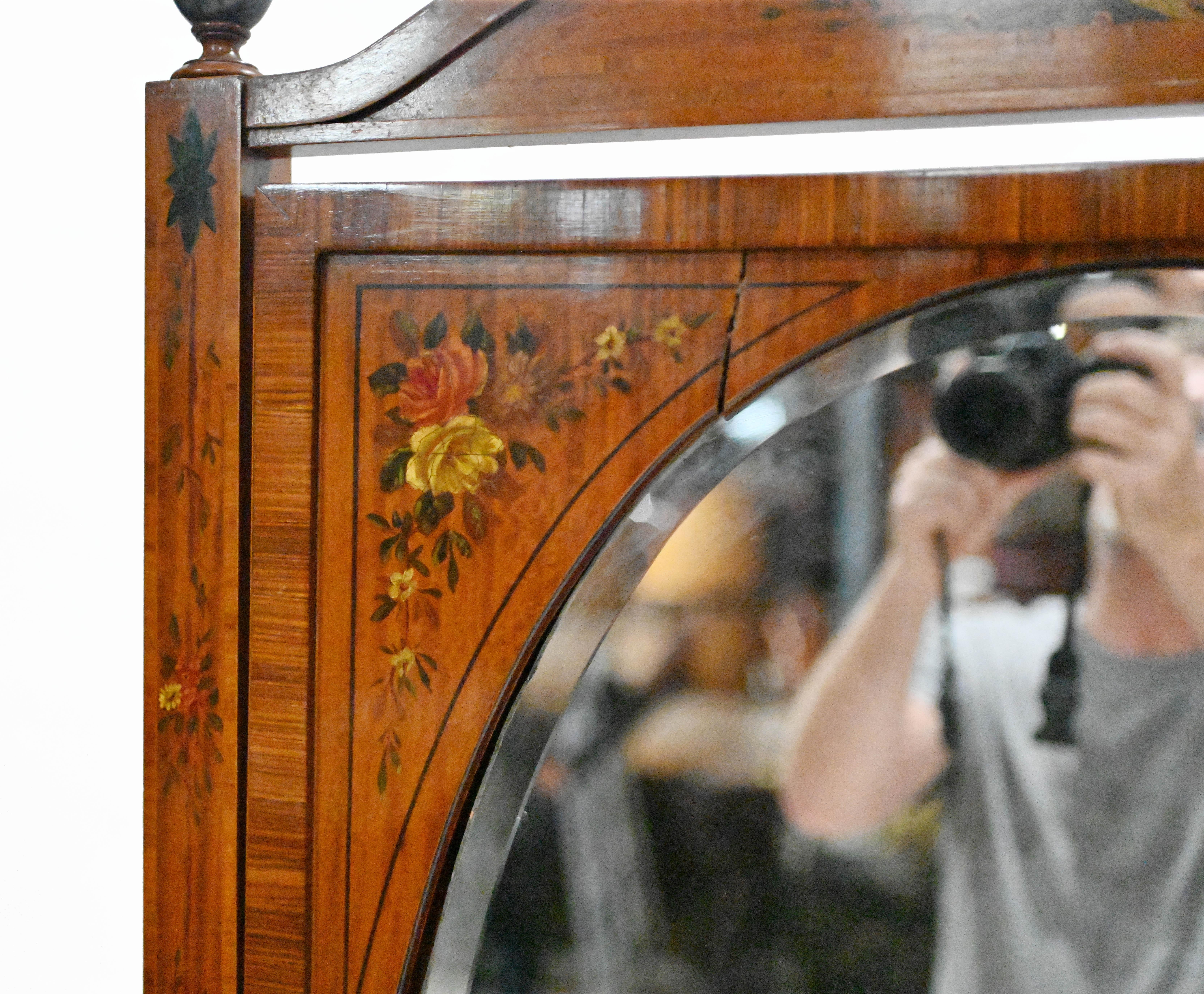 Adams Painted Cheval Mirror Satinwood Floor Mirrors 1910 In Good Condition For Sale In Potters Bar, GB