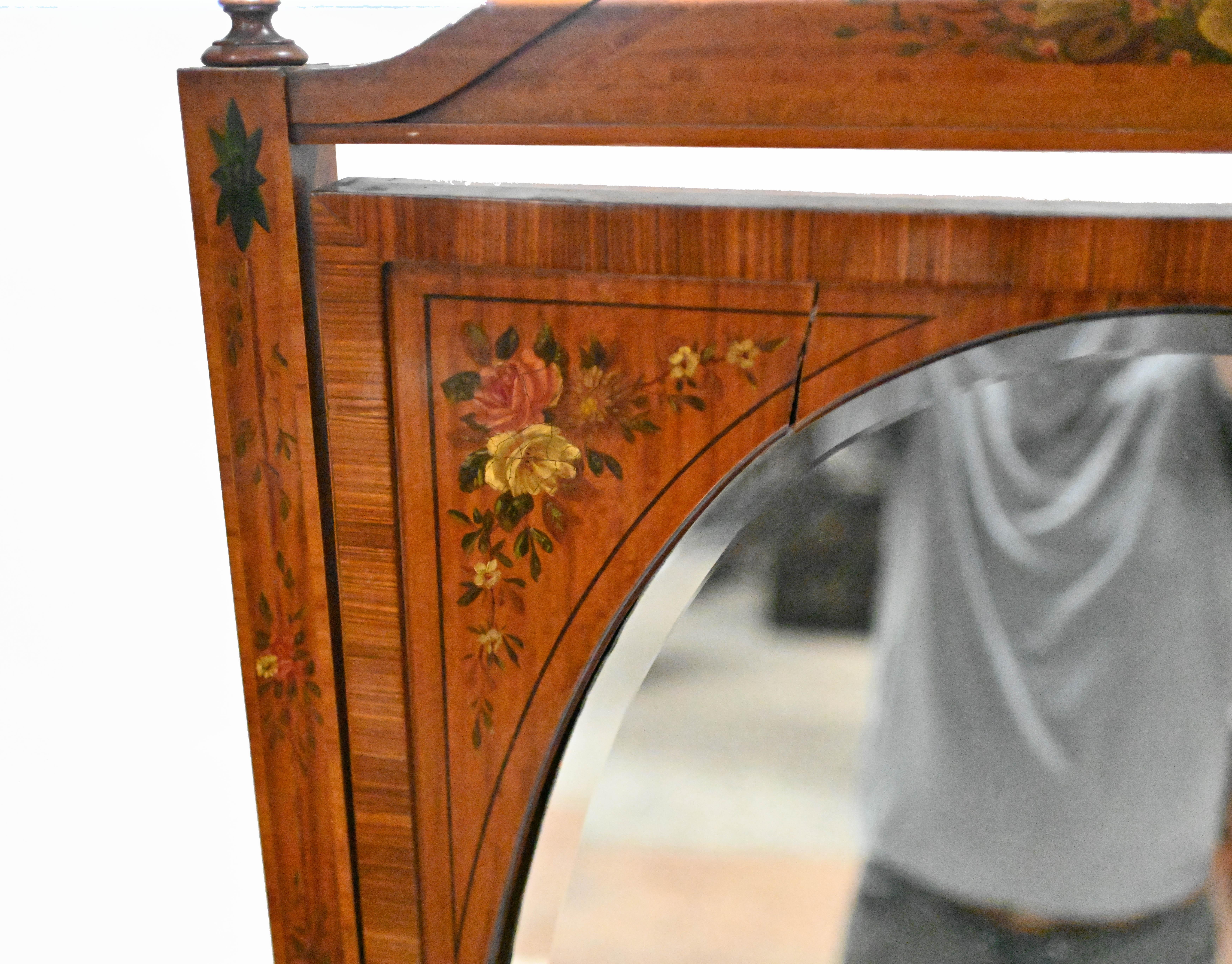 Early 20th Century Adams Painted Cheval Mirror Satinwood Floor Mirrors 1910 For Sale