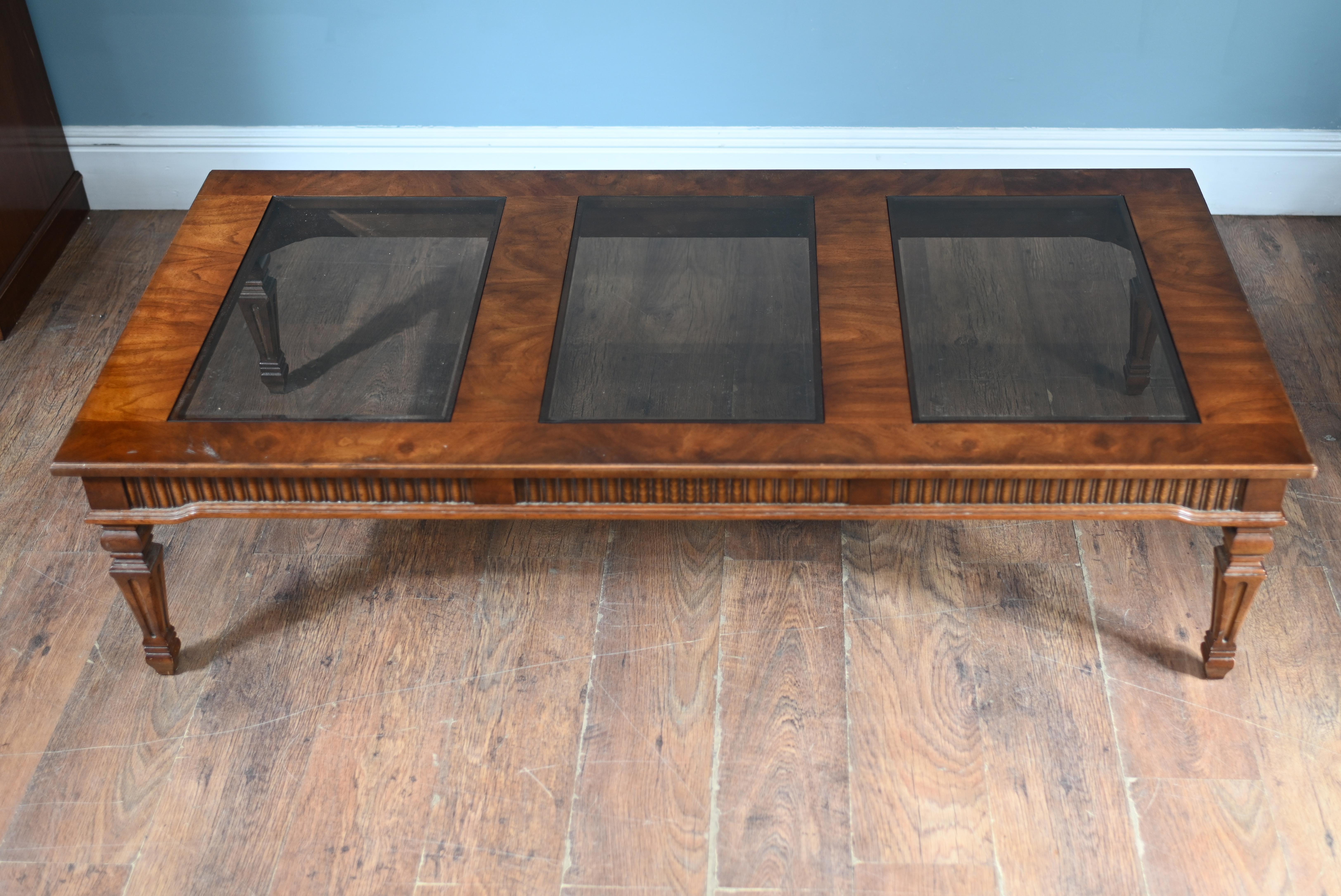 Adam Style Adams Revival Coffee Table Walnut Glass Inserts For Sale