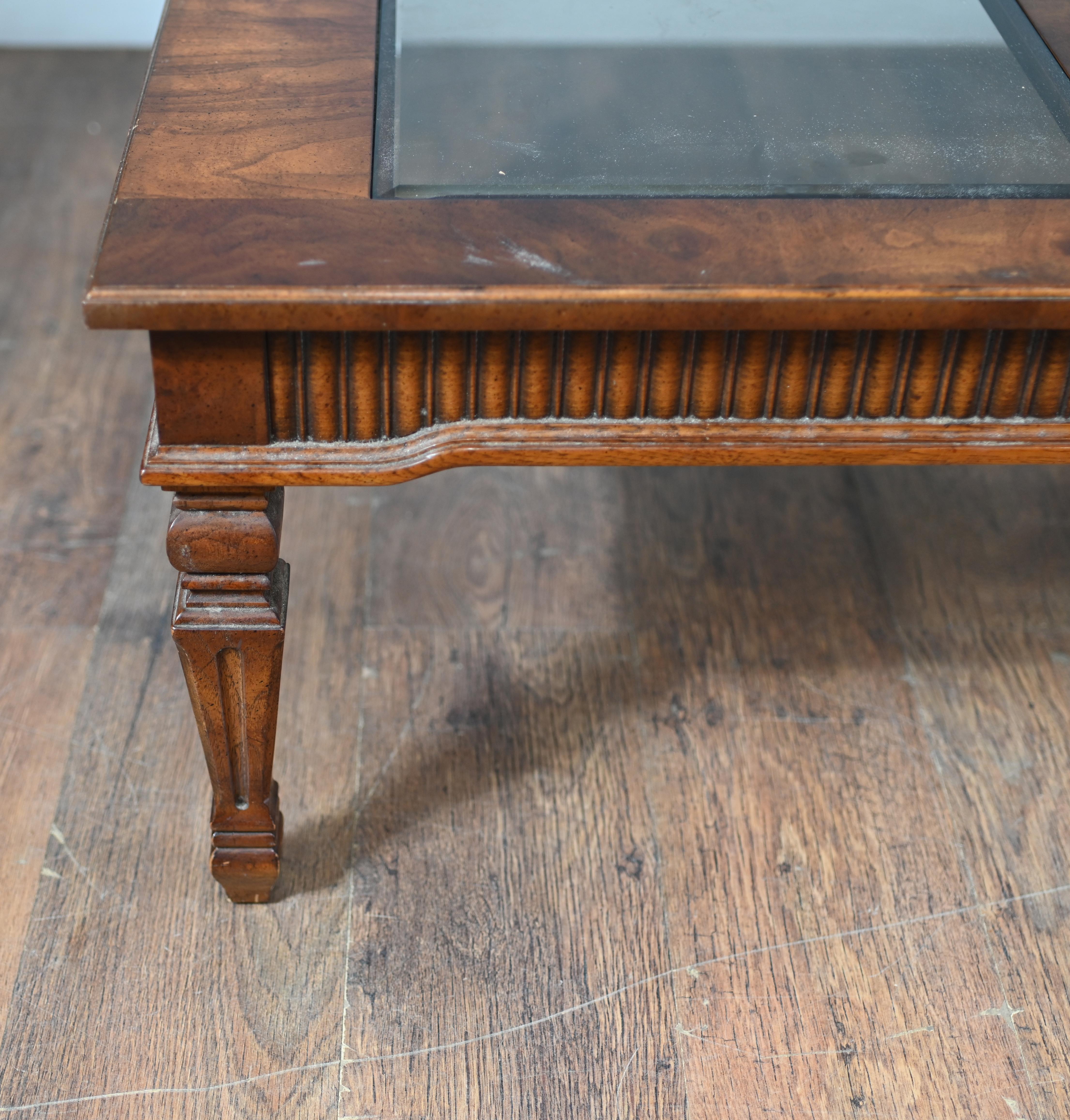 Adams Revival Coffee Table Walnut Glass Inserts In Good Condition For Sale In Potters Bar, GB