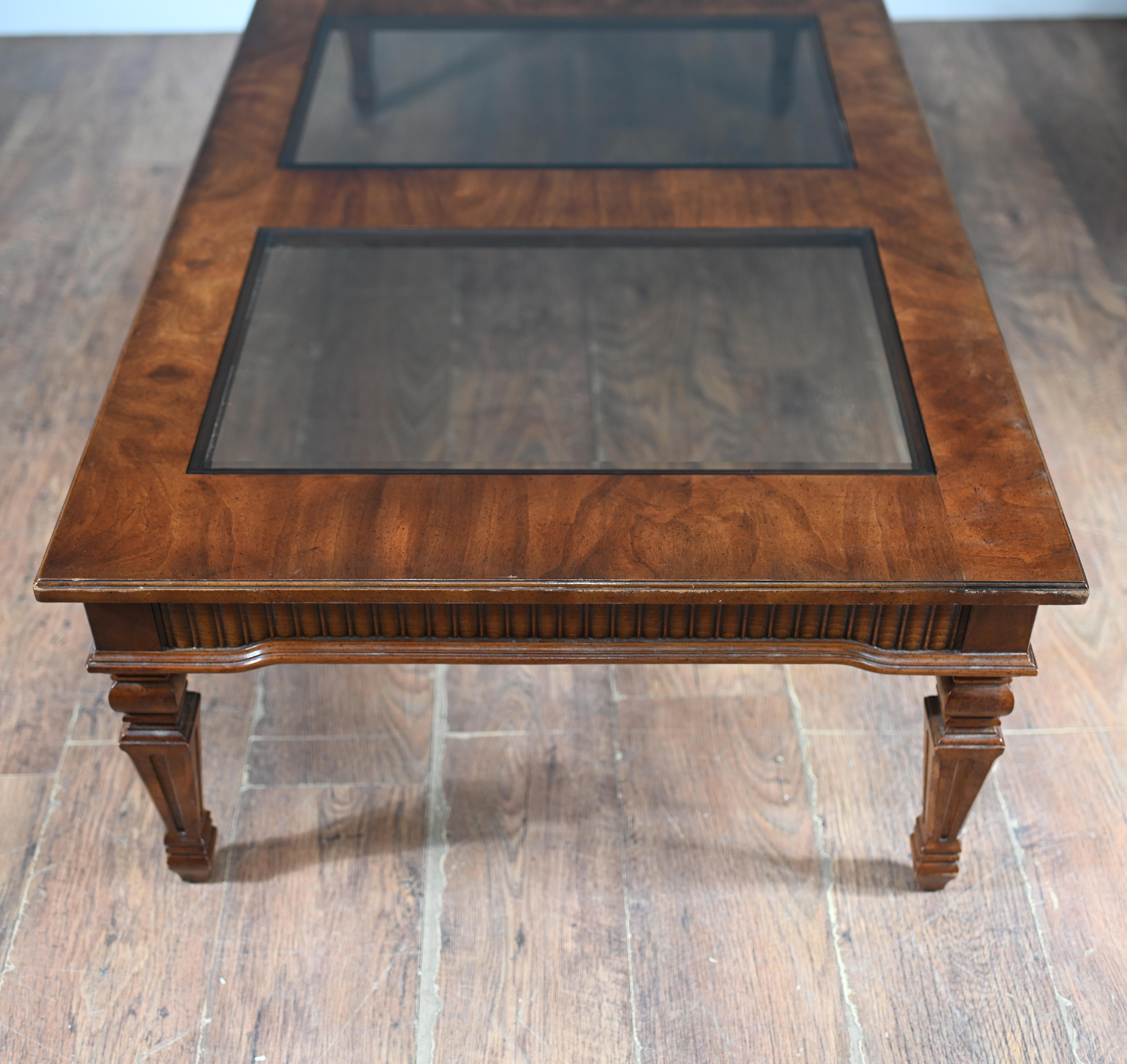 Adams Revival Coffee Table Walnut Glass Inserts For Sale 3