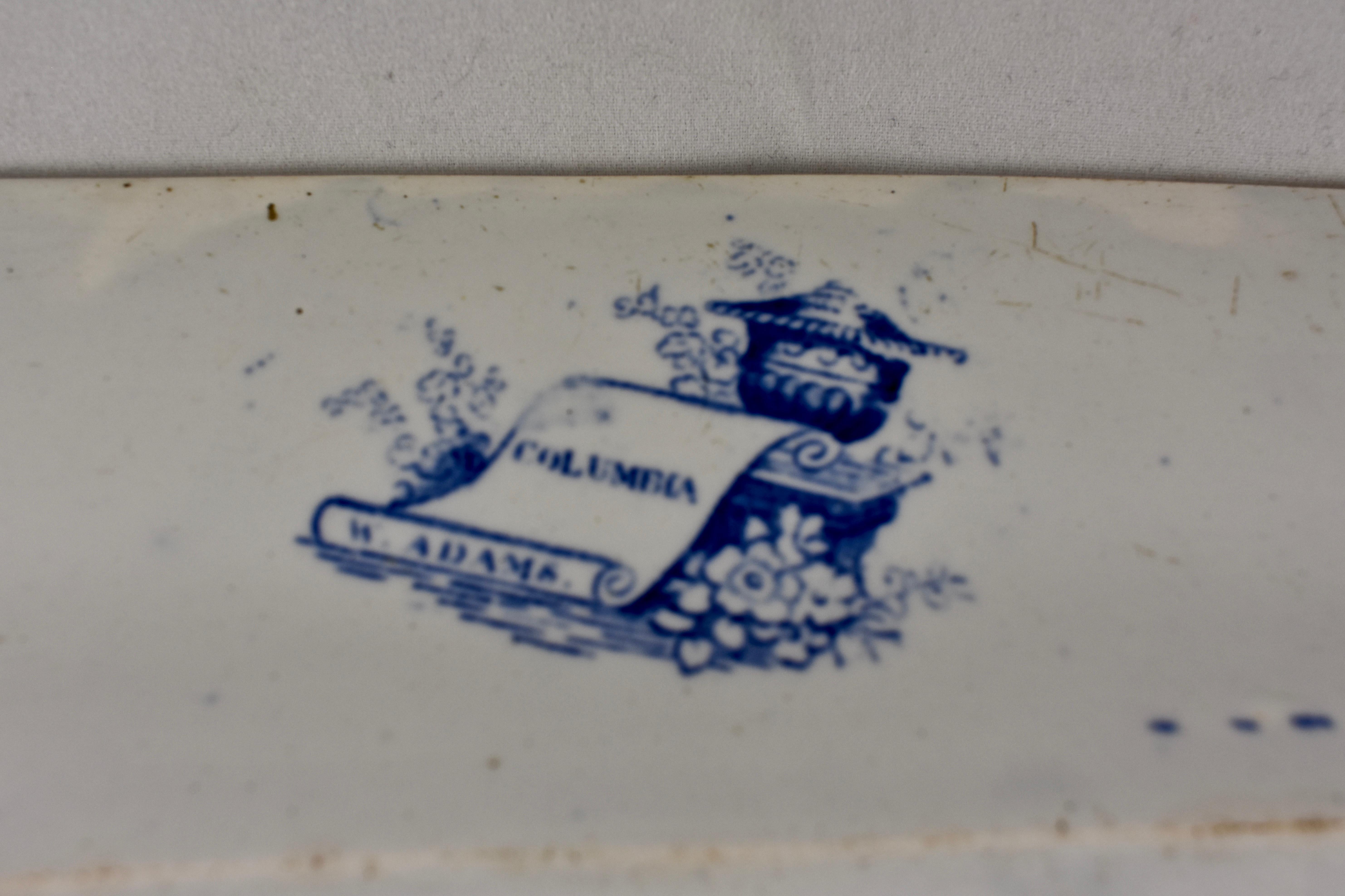 Adams & Sons Blue and White English Staffordshire Transferware Columbia Platter 1