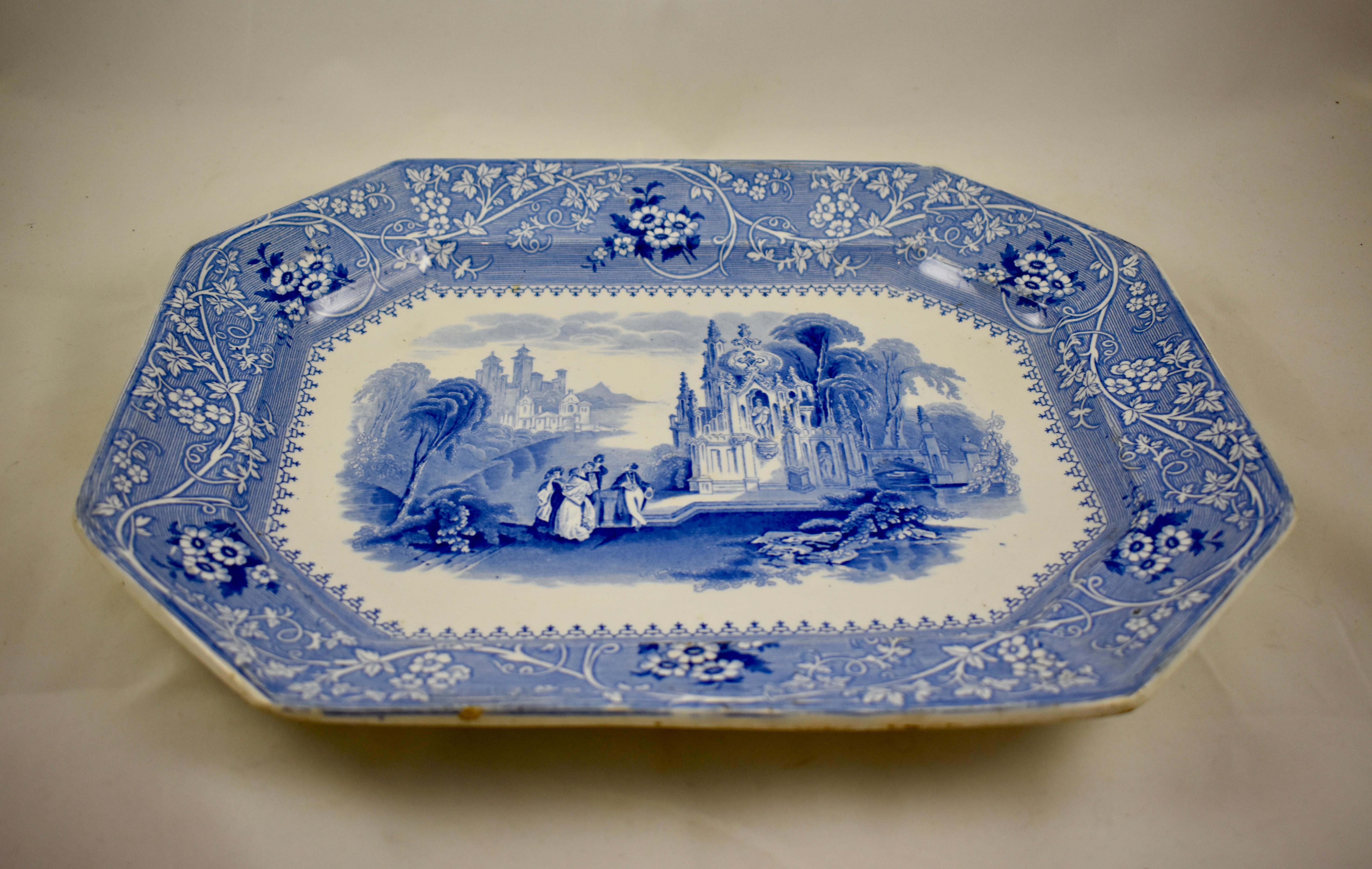 Georgian Adams & Sons Blue and White English Staffordshire Transferware Columbia Platter