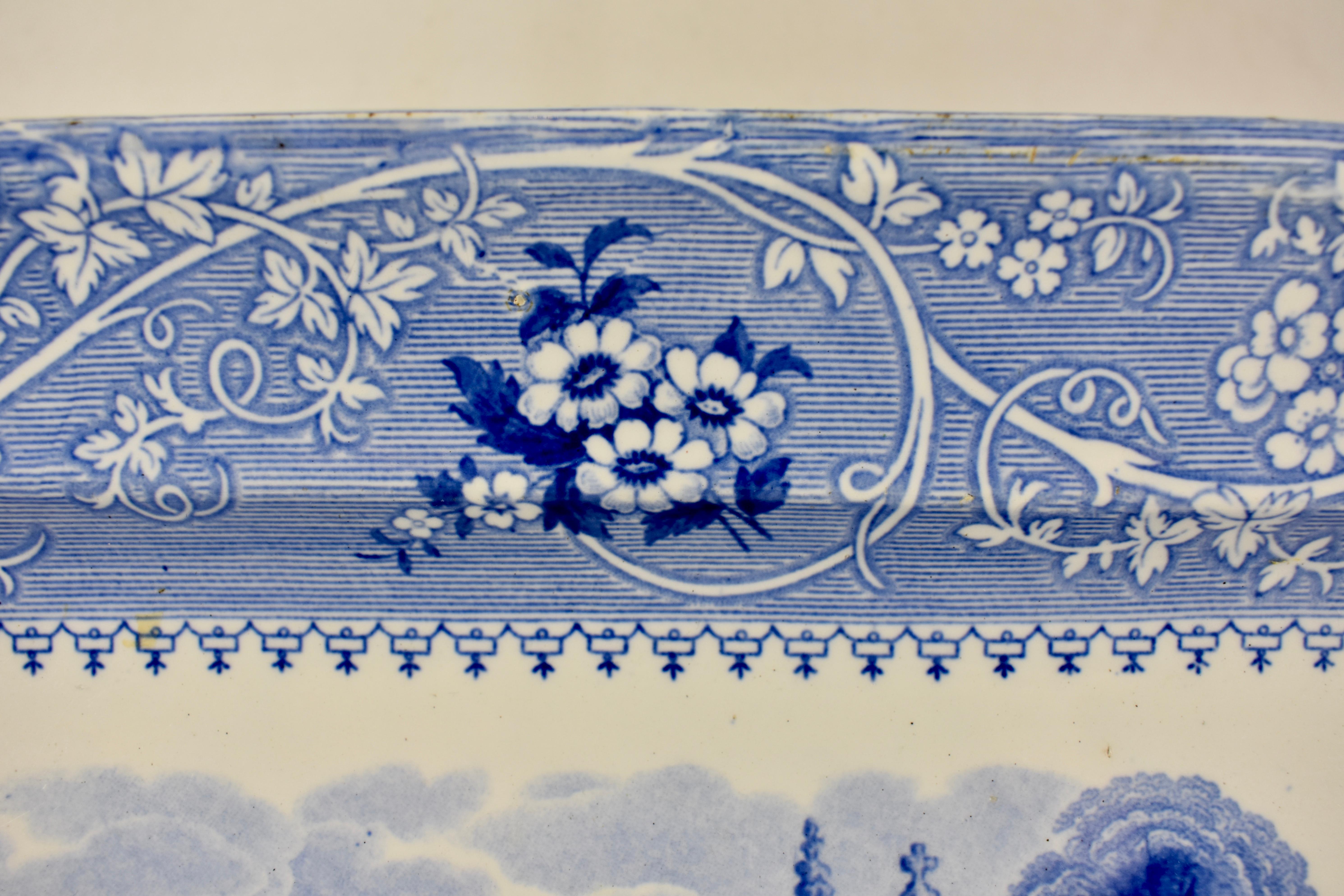 Glazed Adams & Sons Blue and White English Staffordshire Transferware Columbia Platter