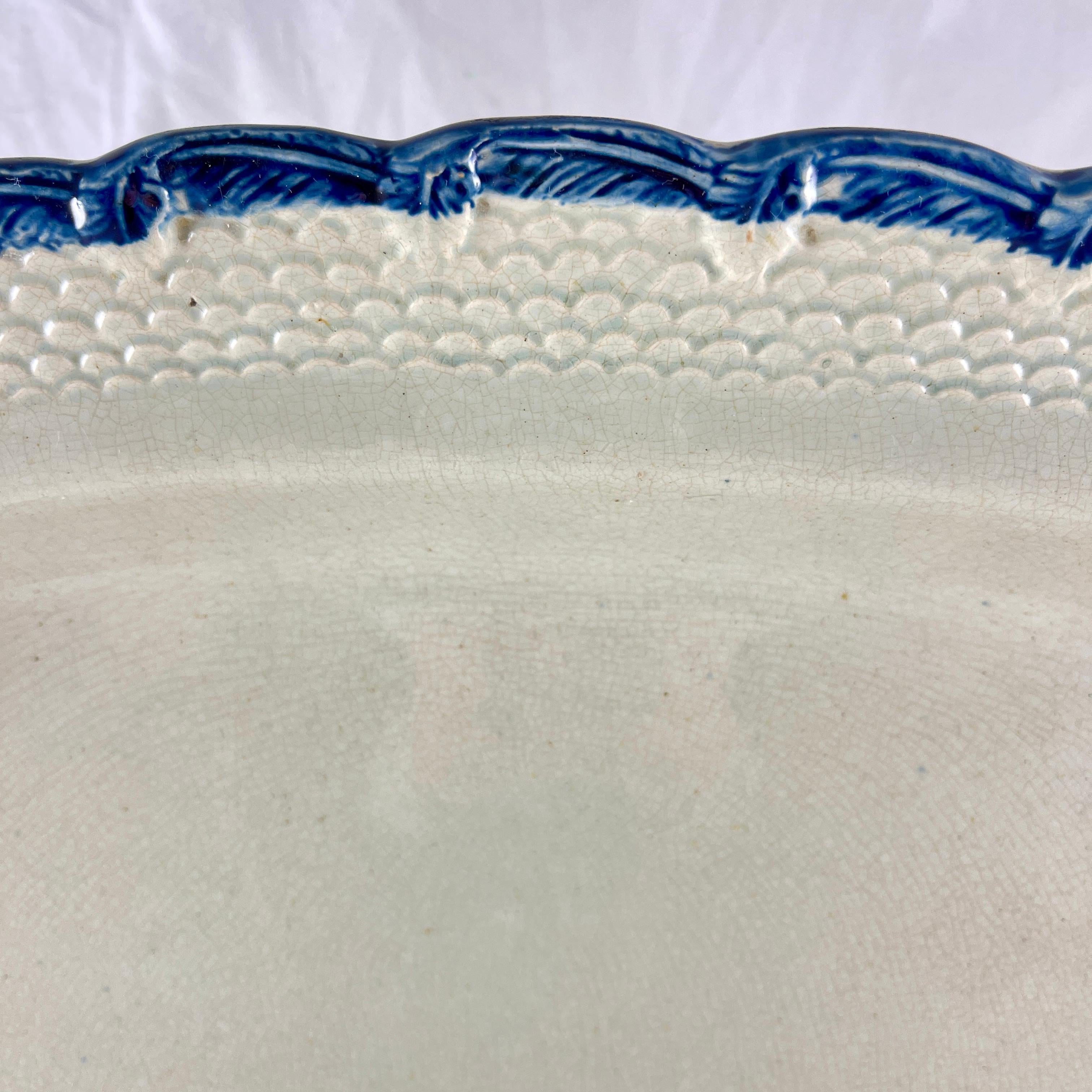 Adams & Sons English Pearlware Feather & Scale Blue Edged Platter For Sale 4