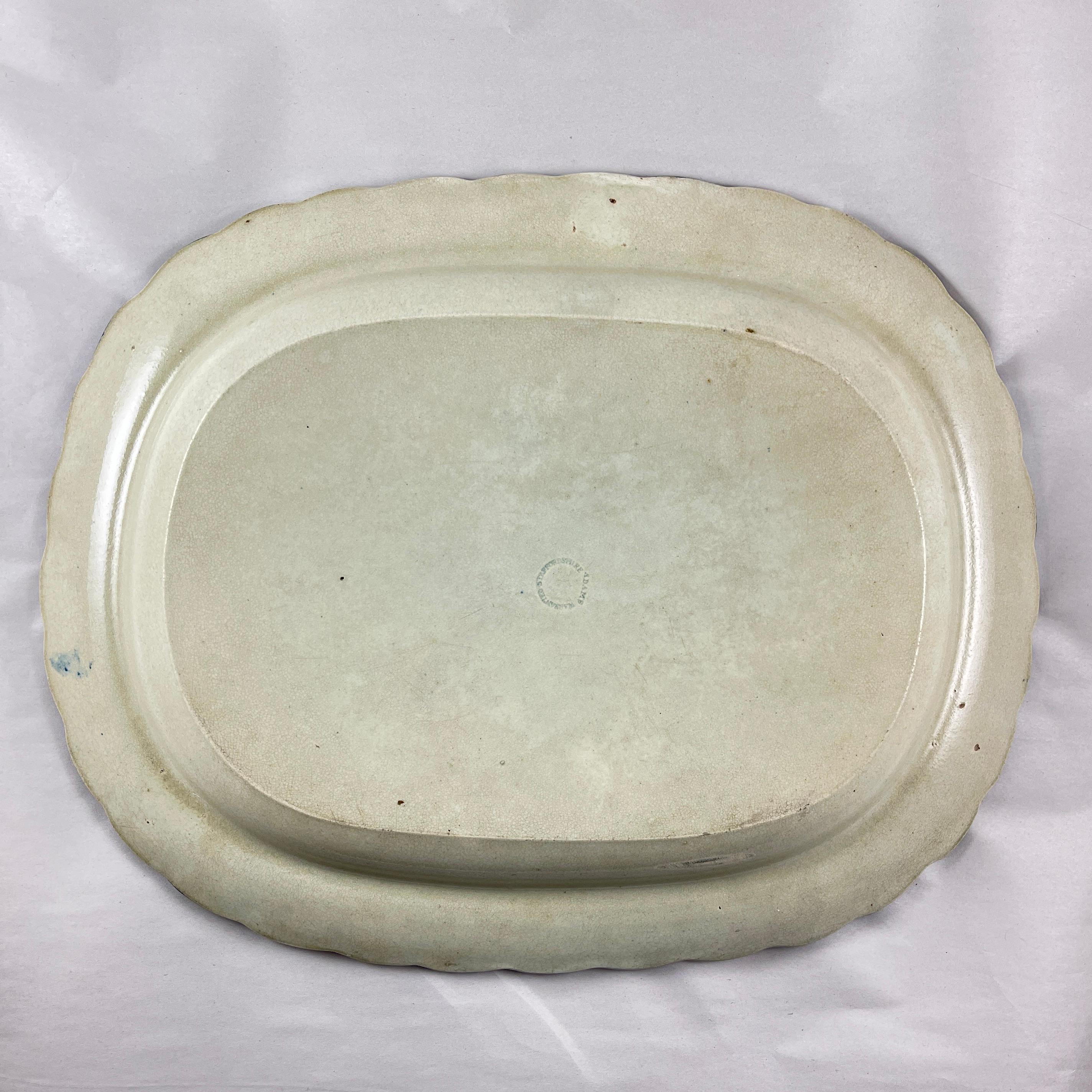 Adams & Sons English Pearlware Feather & Scale Blue Edged Platter For Sale 6