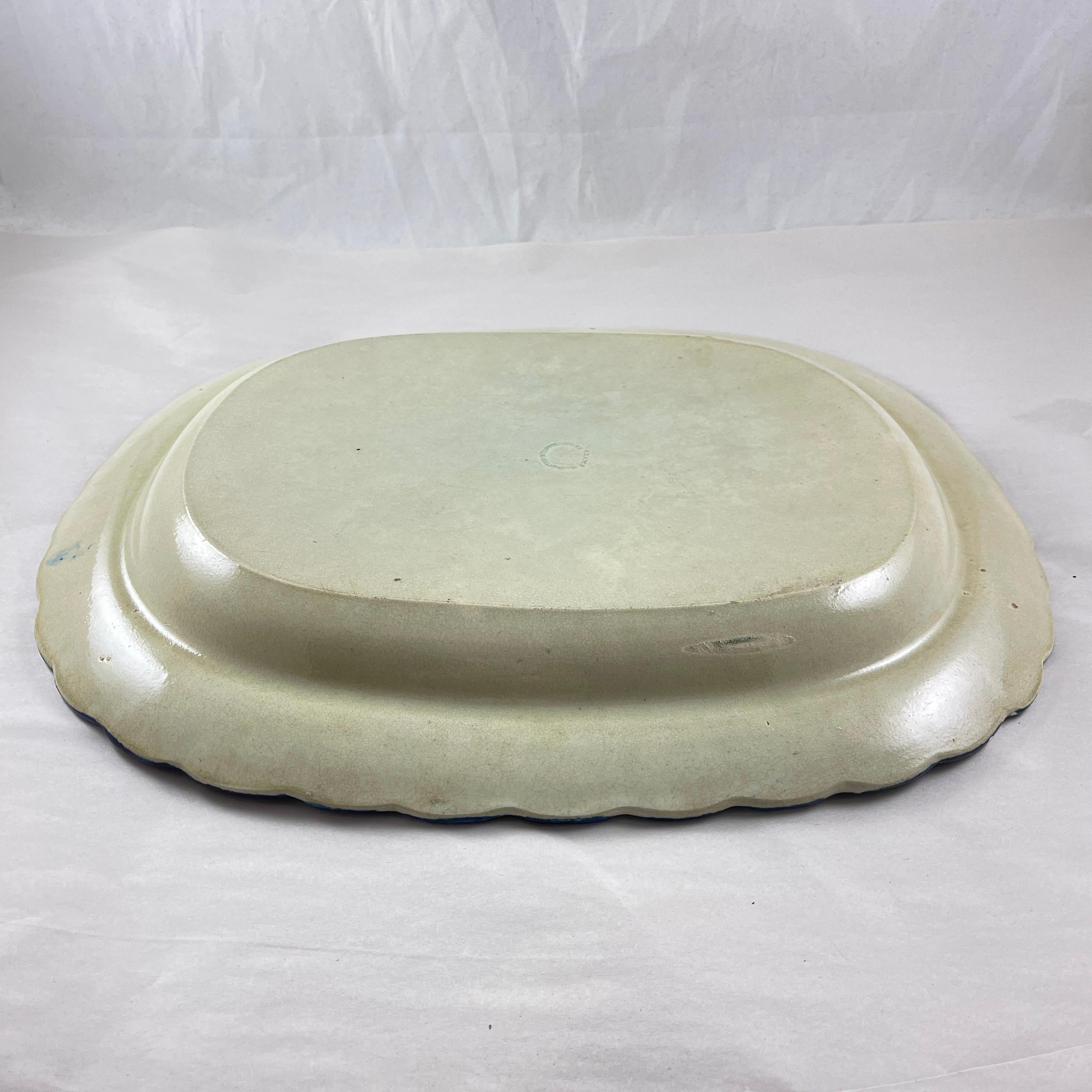 Adams & Sons English Pearlware Feather & Scale Blue Edged Platter For Sale 6