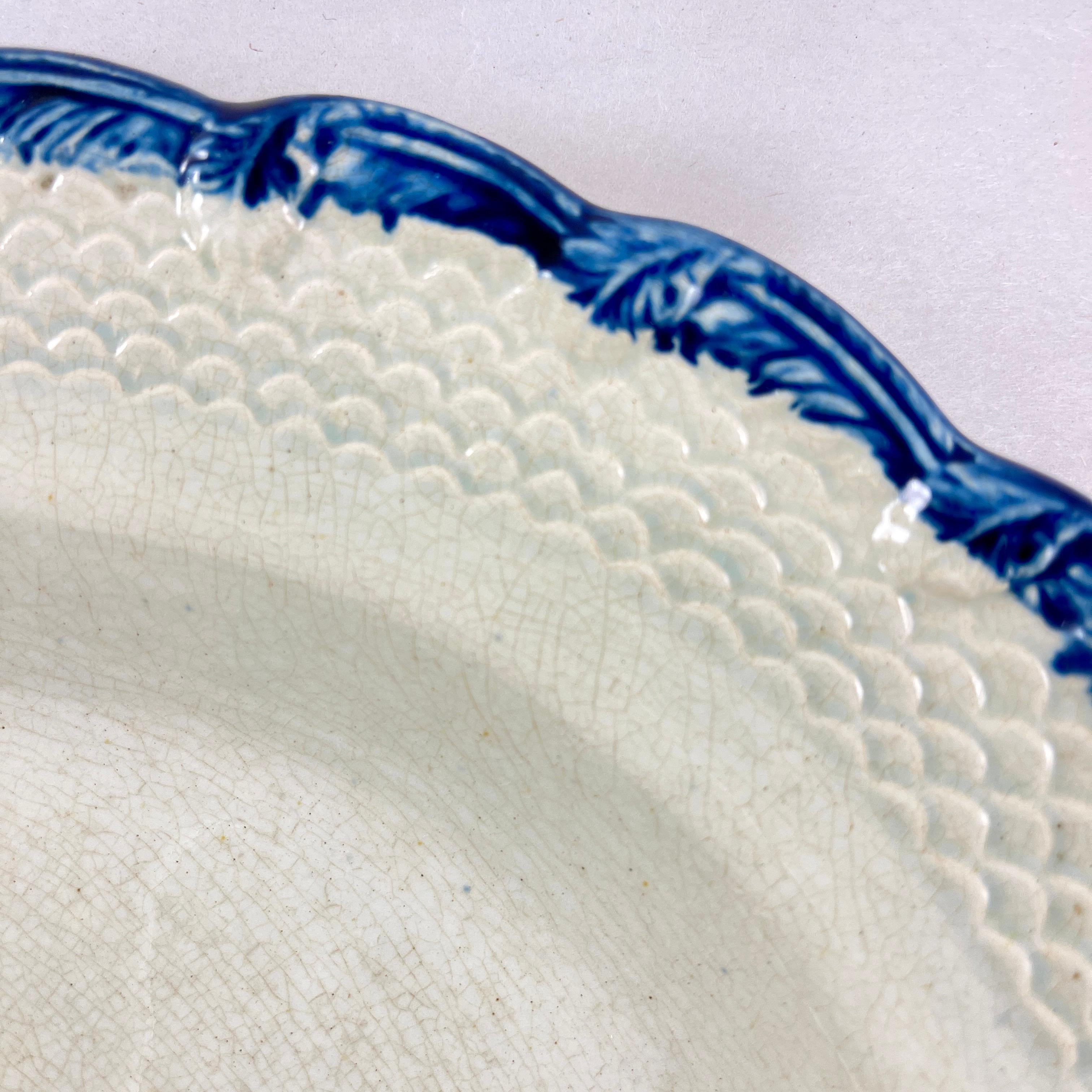 Adams & Sons English Pearlware Feather & Scale Blue Edged Platter In Good Condition In Philadelphia, PA