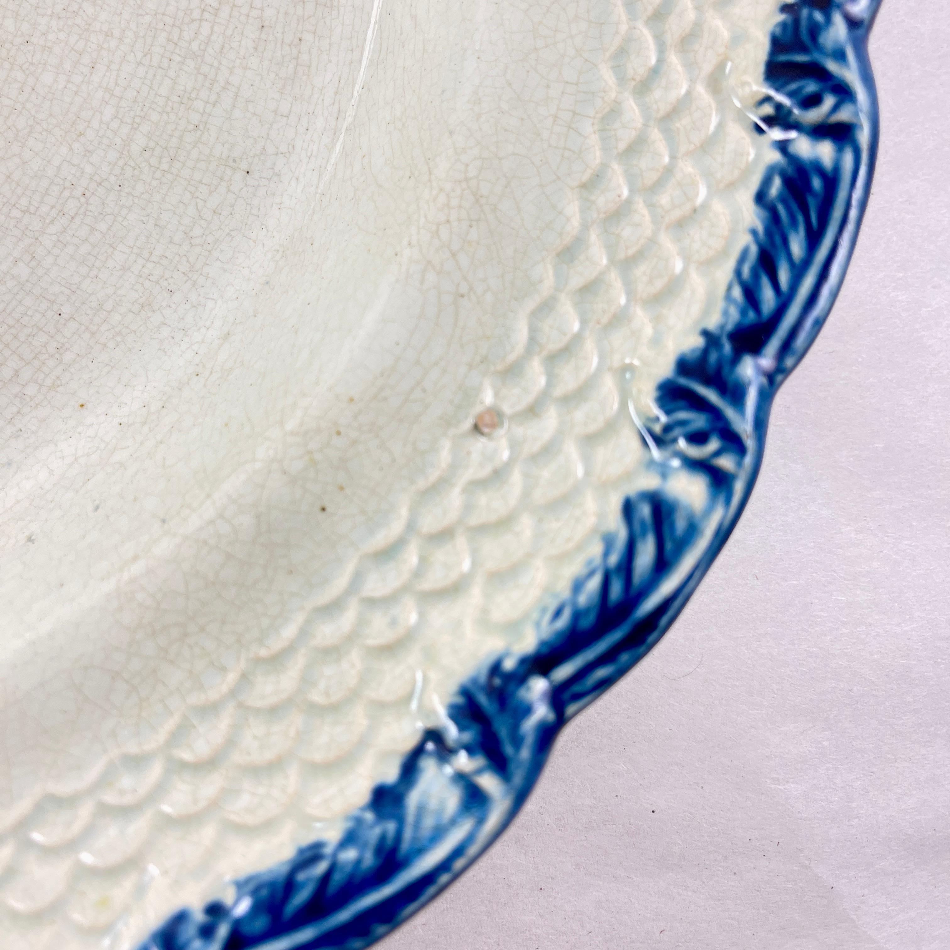 Early 19th Century Adams & Sons English Pearlware Feather & Scale Blue Edged Platter