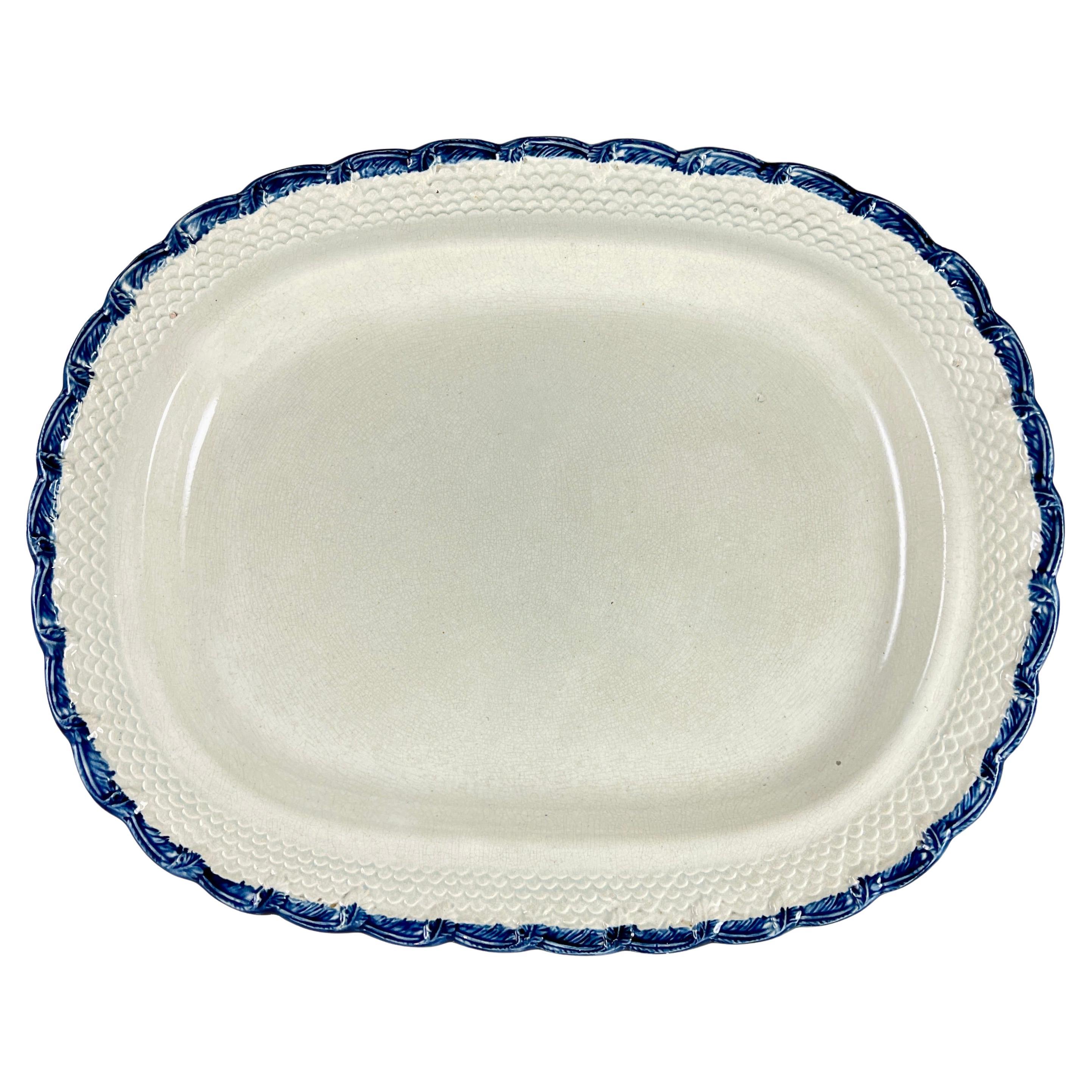 Adams & Sons English Pearlware Feather & Scale Blue Edged Platter For Sale