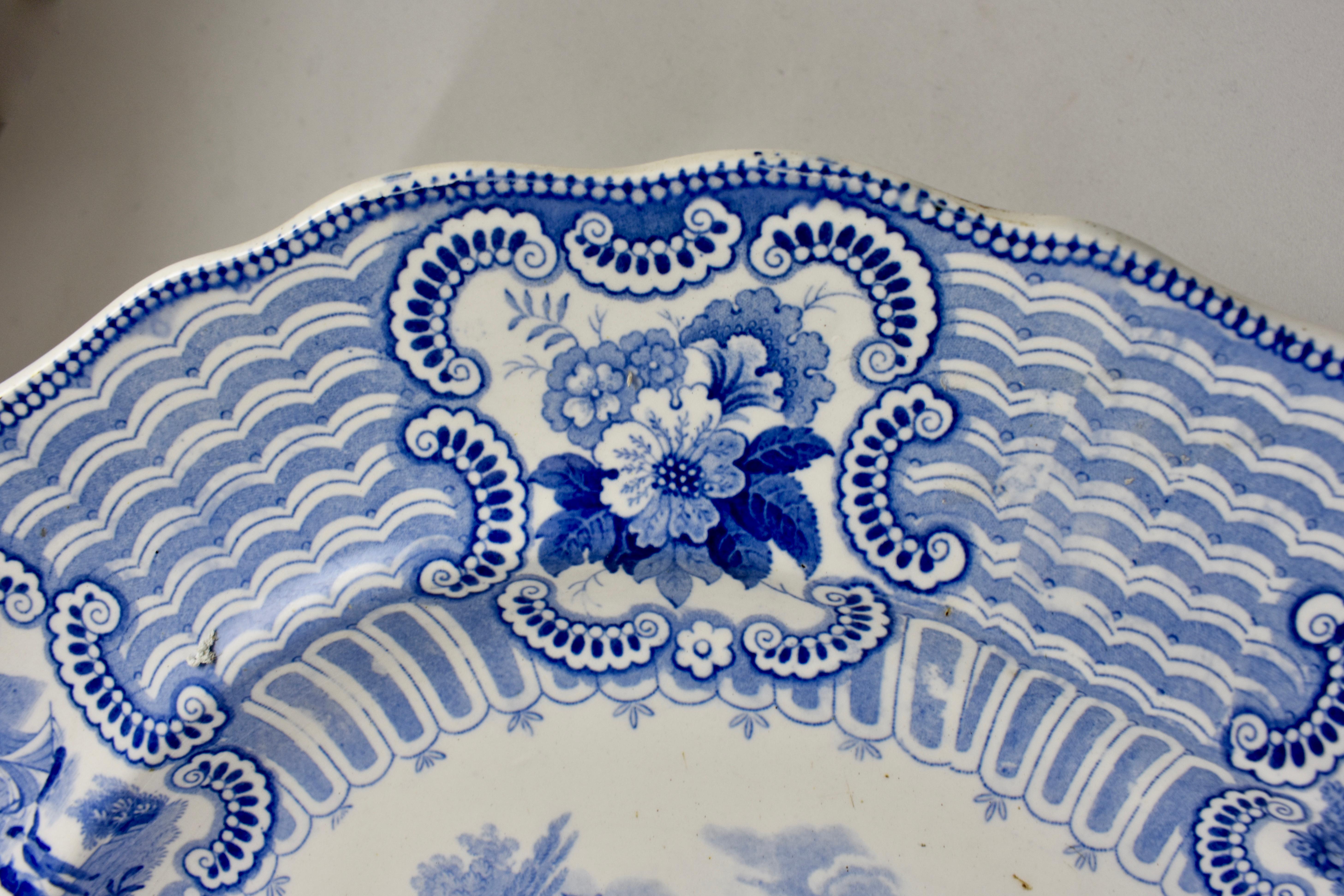 Georgian Adams & Sons Staffordshire Blue and White Transferware 'Bologna' Platter