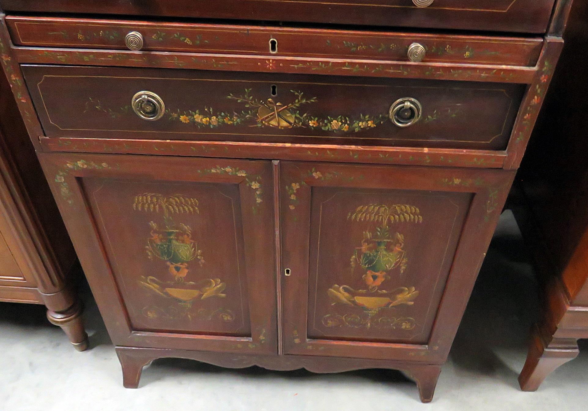 Adam Style Adams Style Vernis Martin Paint Decorated Antique Cylinder Desk For Sale
