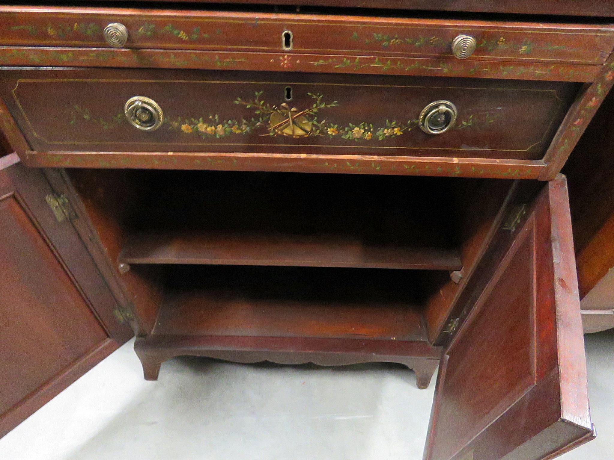 Adams Style Vernis Martin Paint Decorated Antique Cylinder Desk For Sale 1