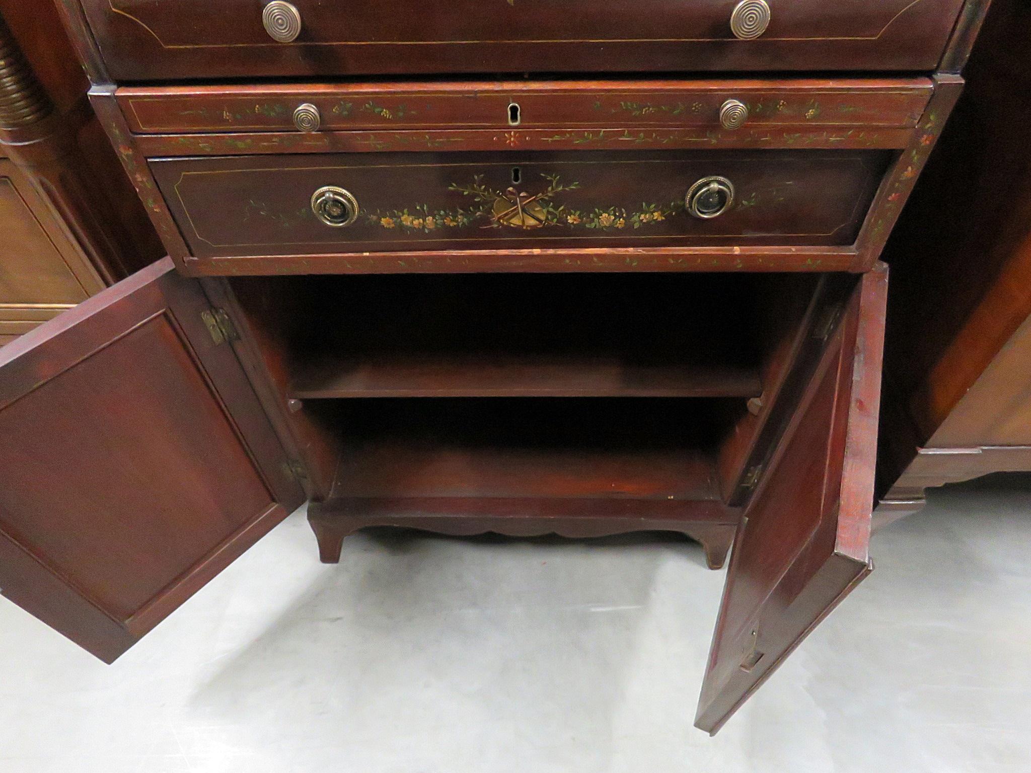 Adams Style Vernis Martin Paint Decorated Antique Cylinder Desk For Sale 2