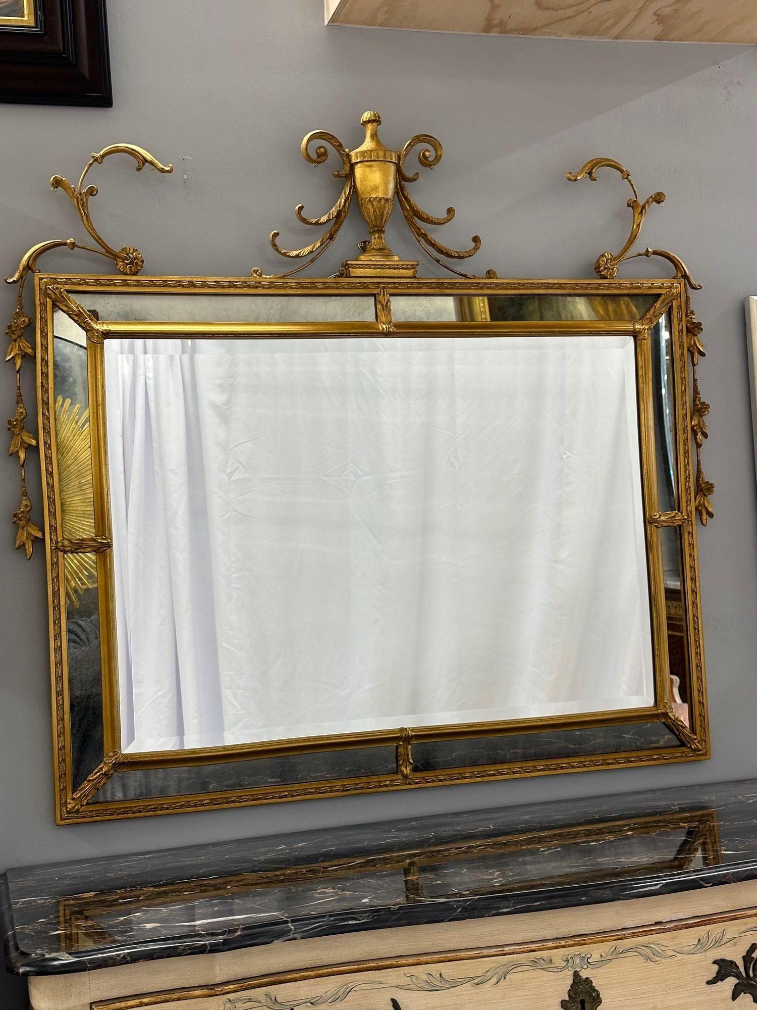American Adams Style Beveled Wall, Console, Over the Mantel Mirror, Giltwood For Sale