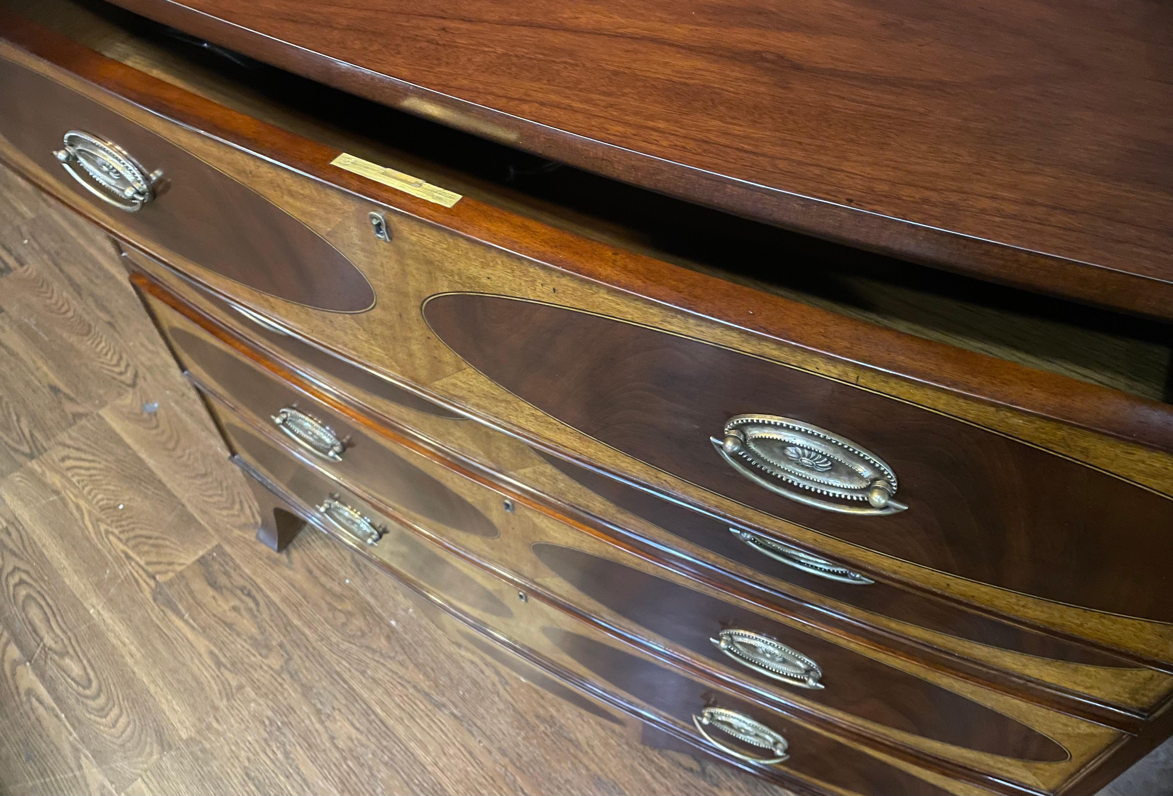 Adams Style Bow Front Mahogany Chest by Leighton Hall  In New Condition For Sale In Suwanee, GA