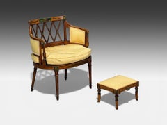 Adams Style, Chair and Ottoman, Painted Wood, Fabric, USA, 1930s