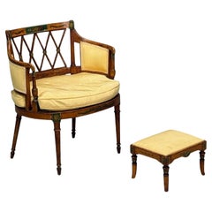 Adams Style, Chair and Ottoman, Painted Wood, Fabric, USA, 1930s Adams Style, Chair and Ottoman, Painted Wood, Fabric, USA, 1930s