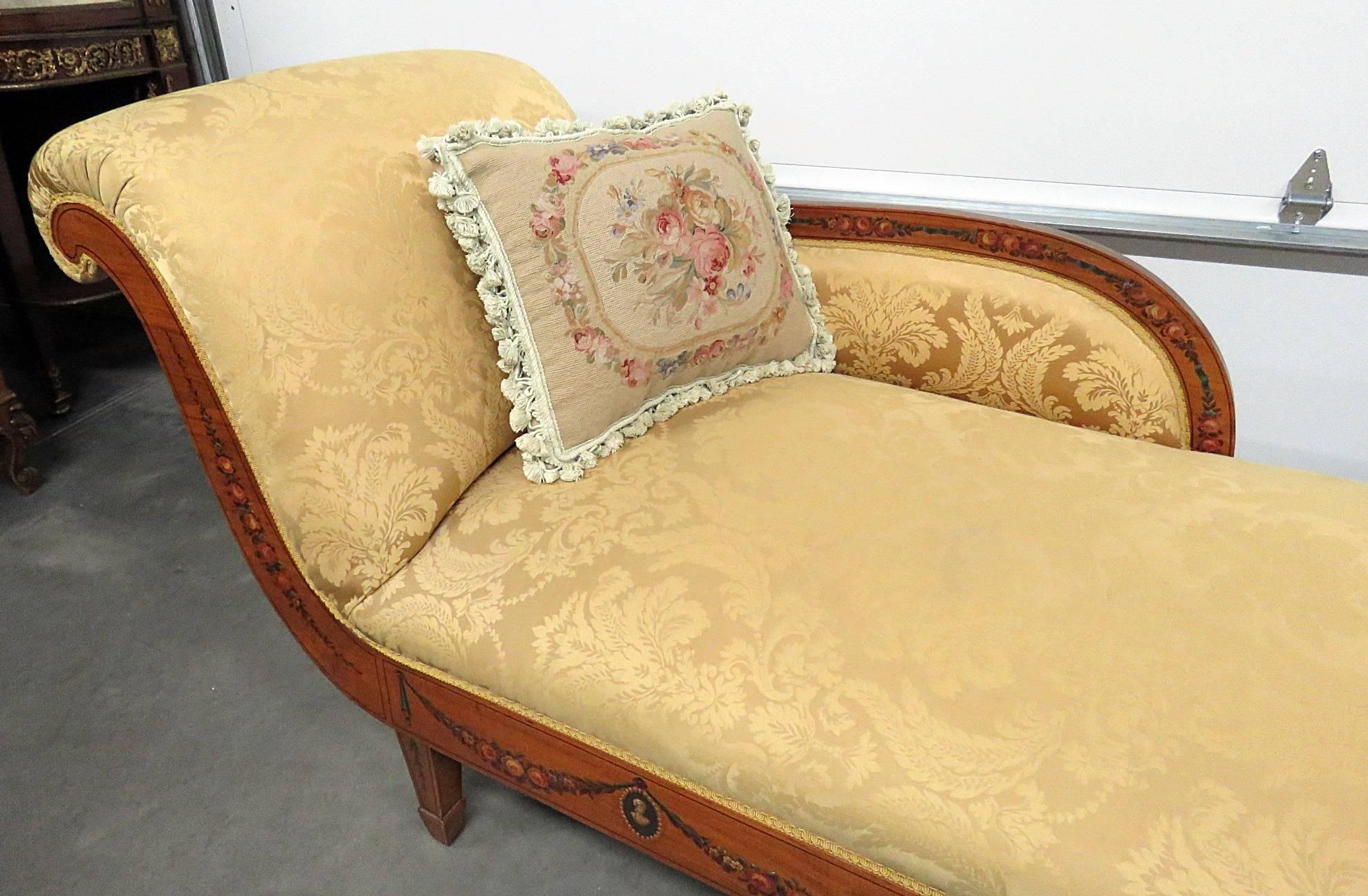 Adam Style Early English 1850s Era Satinwood Adams Painted Chaise Longue Recamier Daybed