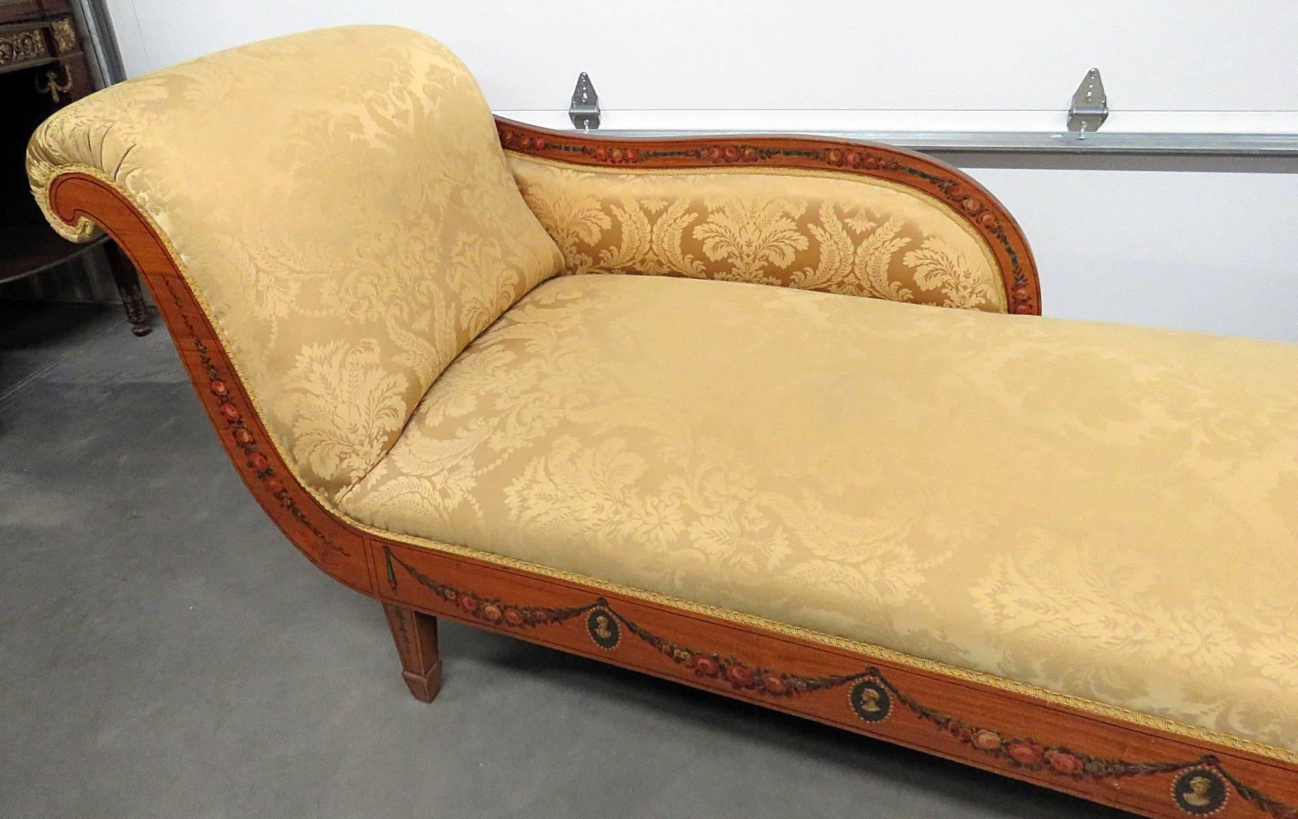 French Early English 1850s Era Satinwood Adams Painted Chaise Longue Recamier Daybed
