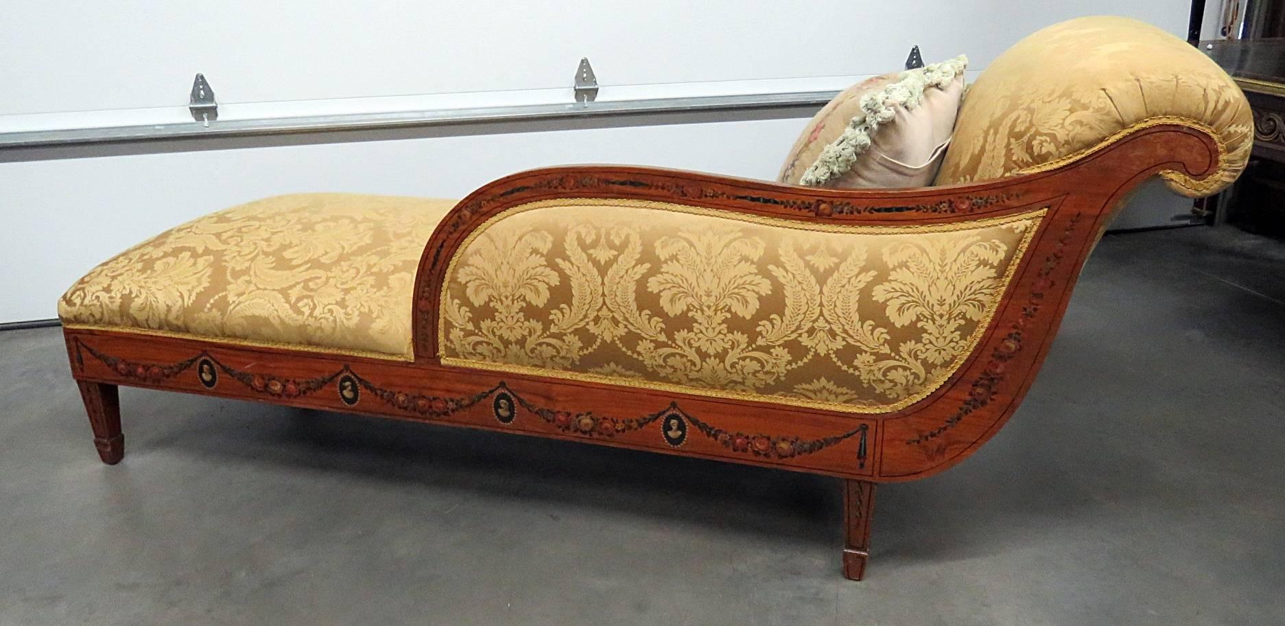 20th Century Early English 1850s Era Satinwood Adams Painted Chaise Longue Recamier Daybed