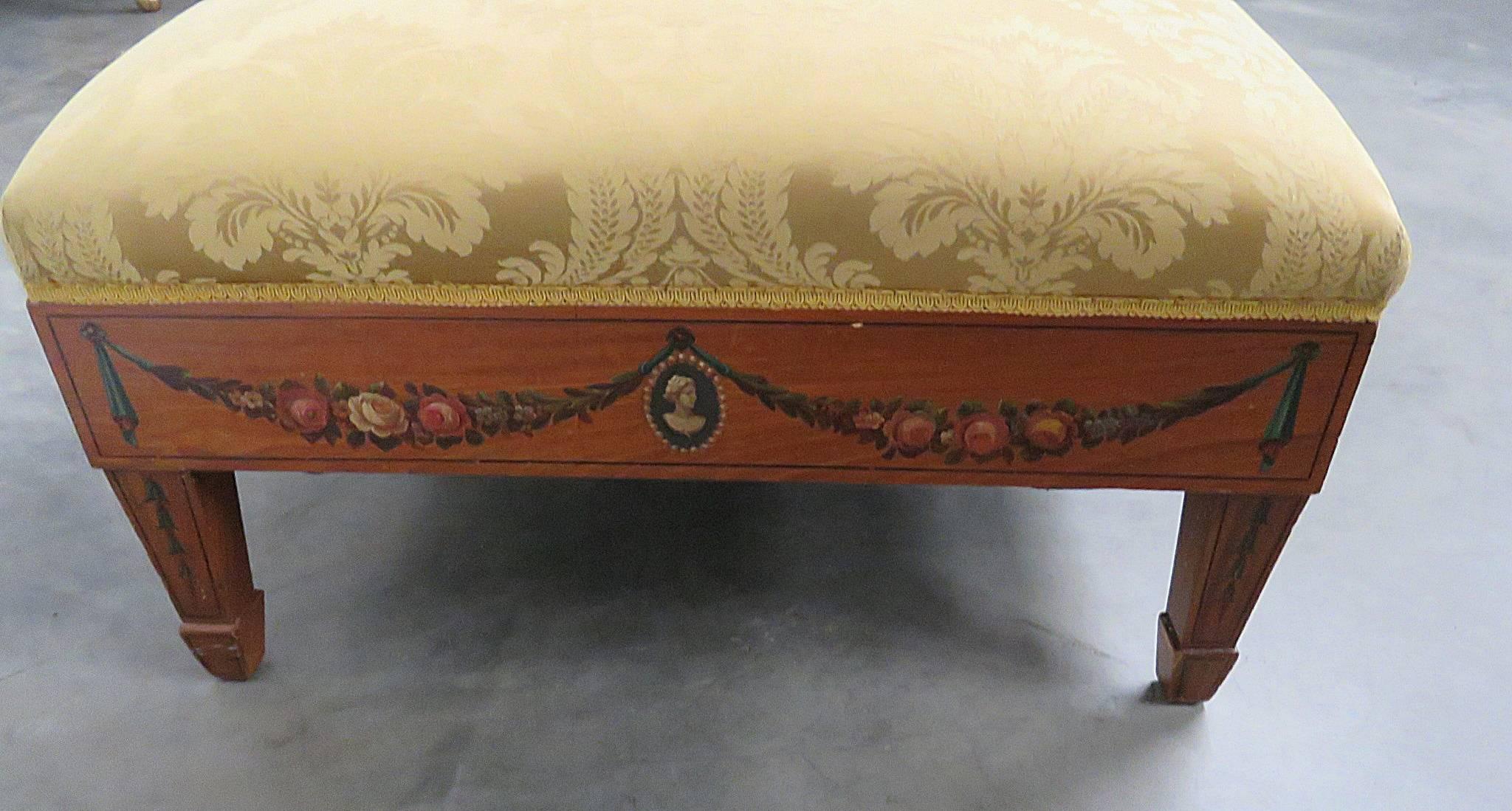 Early English 1850s Era Satinwood Adams Painted Chaise Longue Recamier Daybed 1
