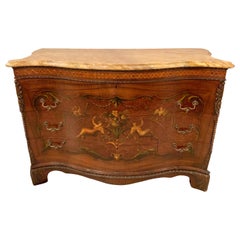 Adams Style Chest, Commode or Dresser, Onyx Top Serpentine Painted Front