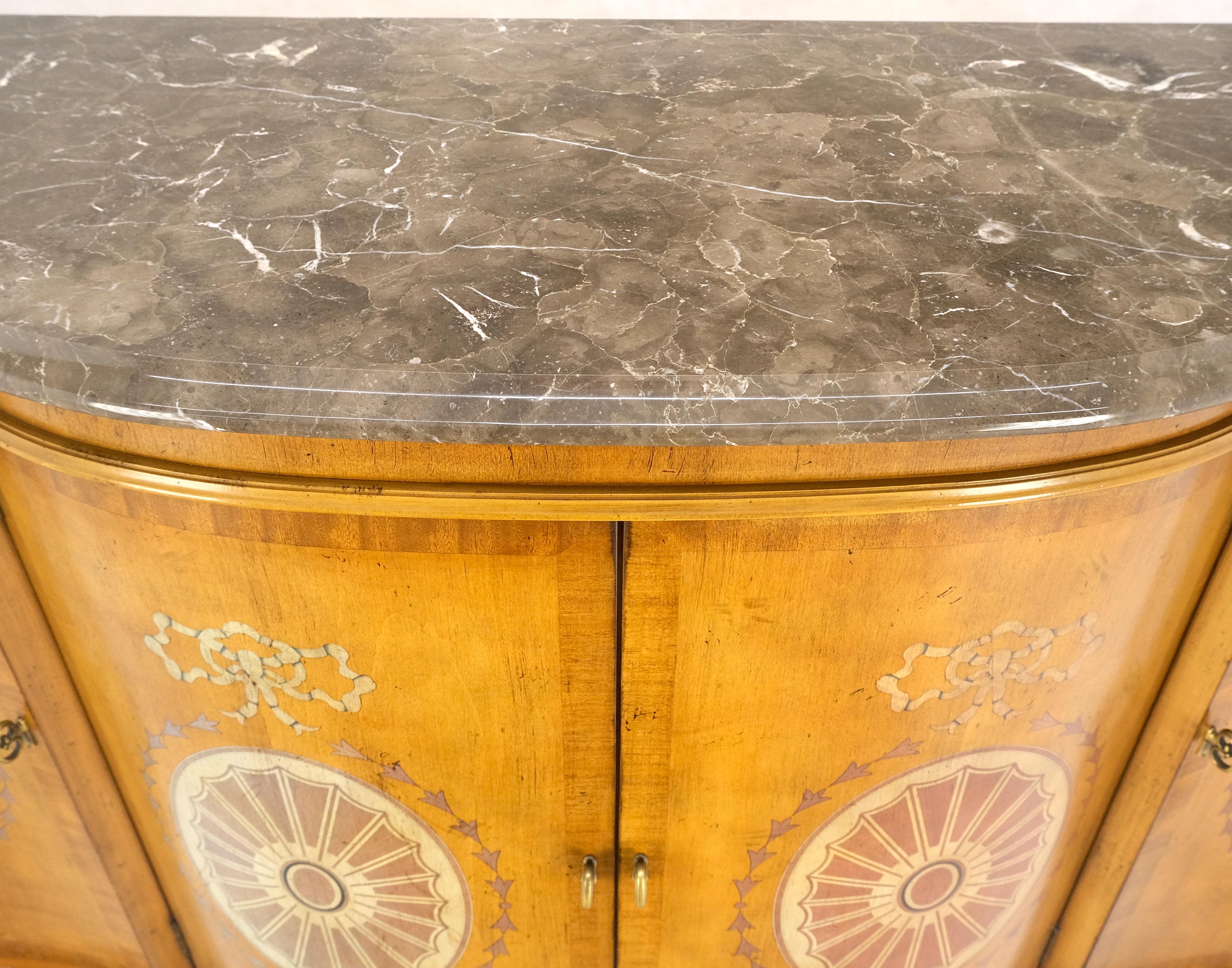 Brass Adams Style Decorated Serpentine Front Marble Top 4 Drawers Doors Sideboard MINT For Sale
