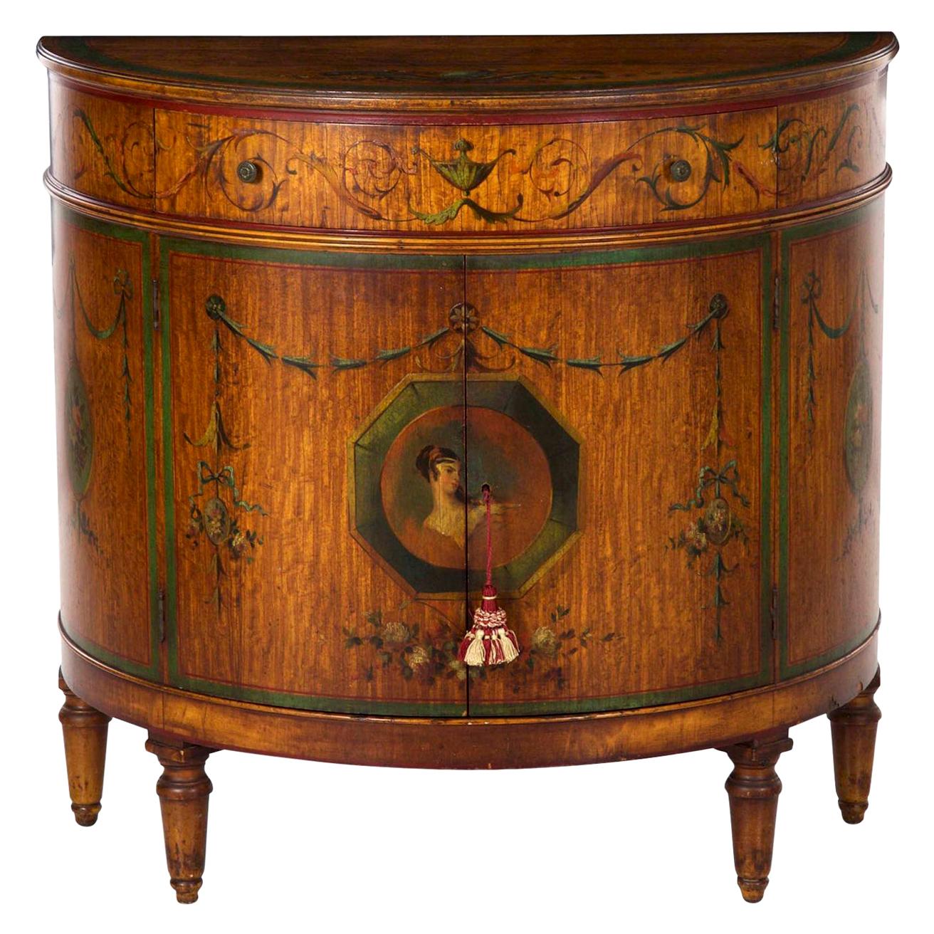 Adam's Style Finely Painted Demilune Antique Cabinet by William F. Wholey Co.
