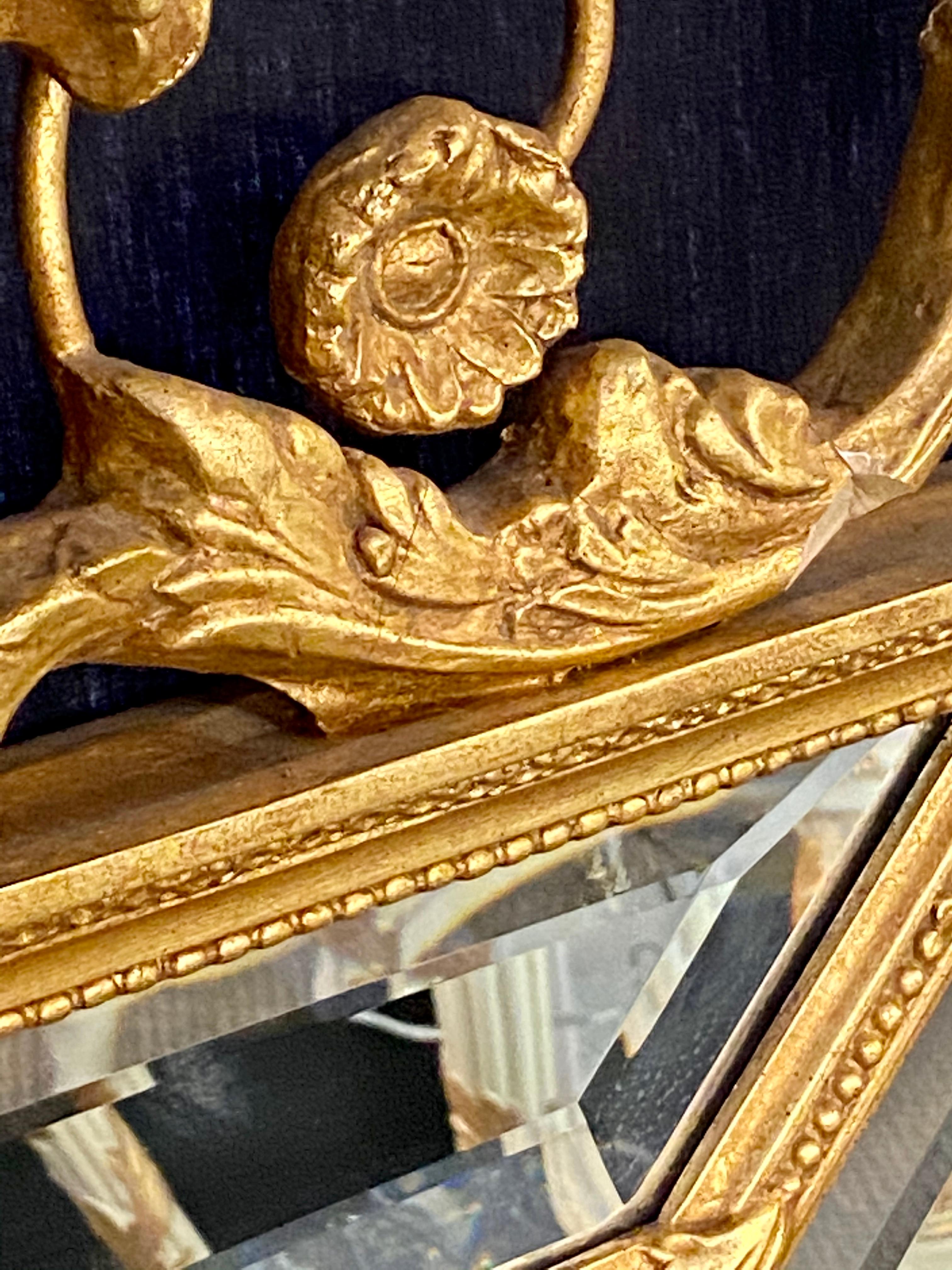 Adams Style Gilt Carved Wall Mirror with All Beveled Inserts For Sale 4