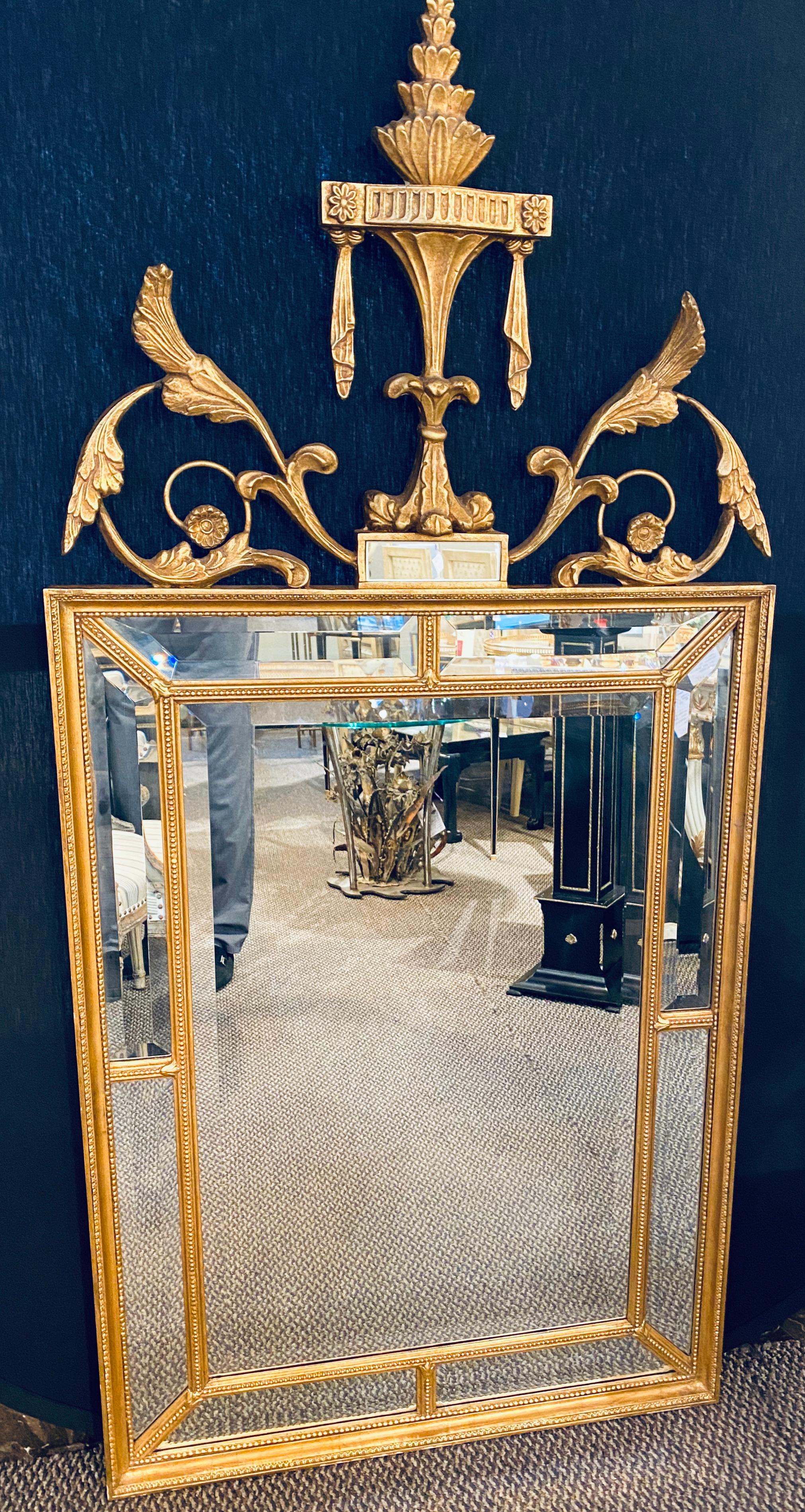 Hollywood Regency Adams Style Gilt Carved Wall Mirror with All Beveled Inserts For Sale